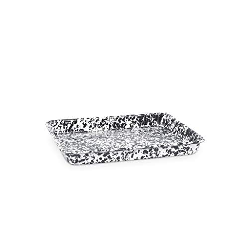 Crow Canyon Small Rectangle Enamelware Tray - Black Marble Design | Perfect for Serving, Organizing & Home Decor