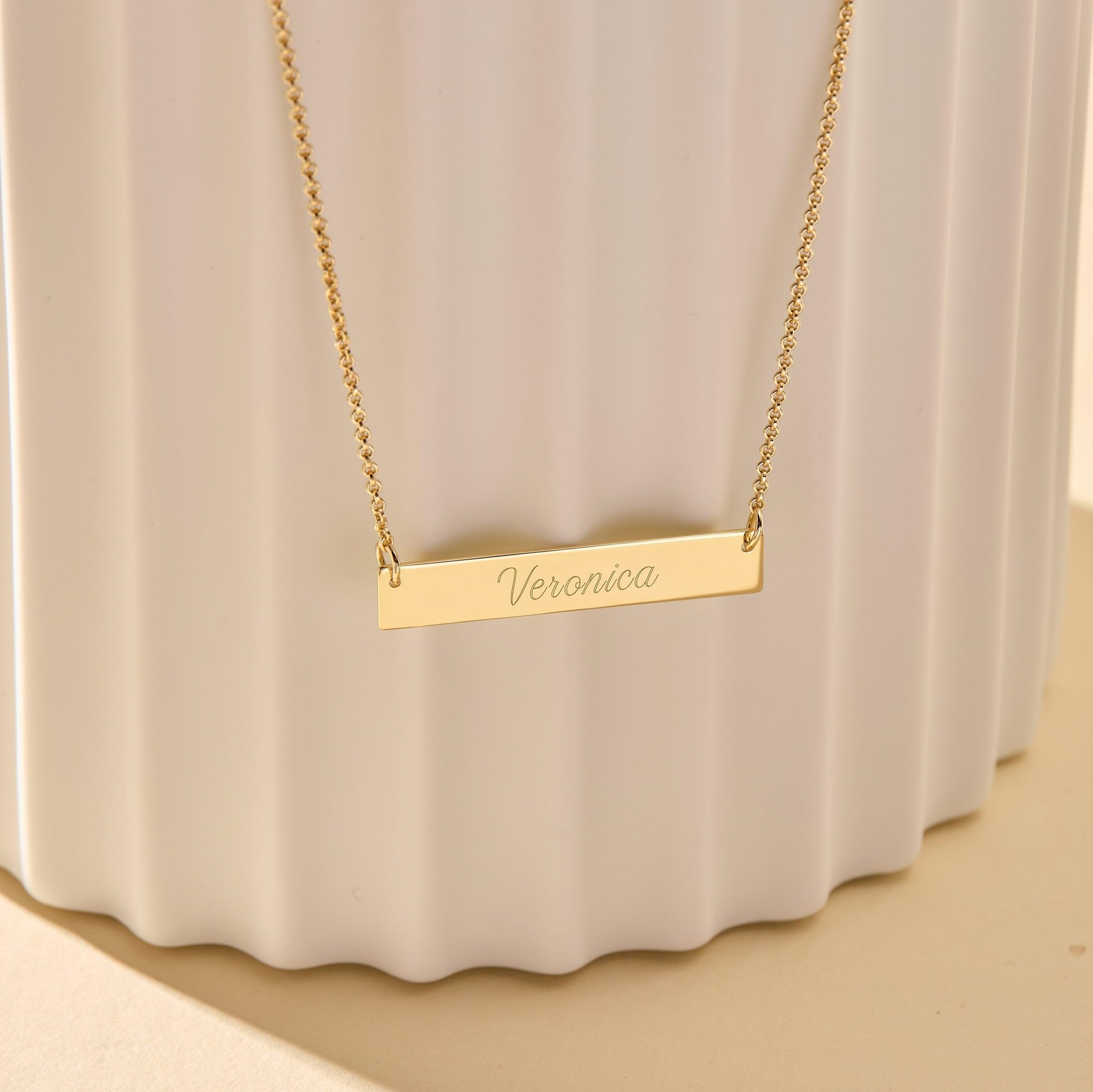 EVE'S ADDICTION Custom Engraved Gold Plated Name Bar Necklace for Women - 16 Inch Personalized Nameplate Necklace - Birthday Gift for Her, Mom, Wife - Perfect for Anniversaries, Valentine's Day & Special Occasions
