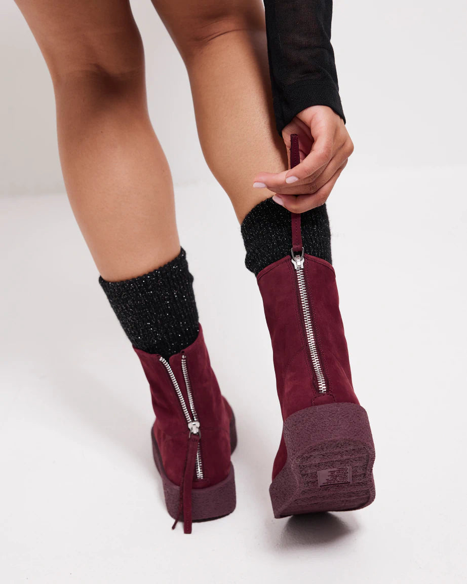 Premium Leather Shadow Boots with Cherry Suede Accents - Stylish Ankle Boots for Women, Perfect for Fall Fashion, Date Nights & Office Wear
