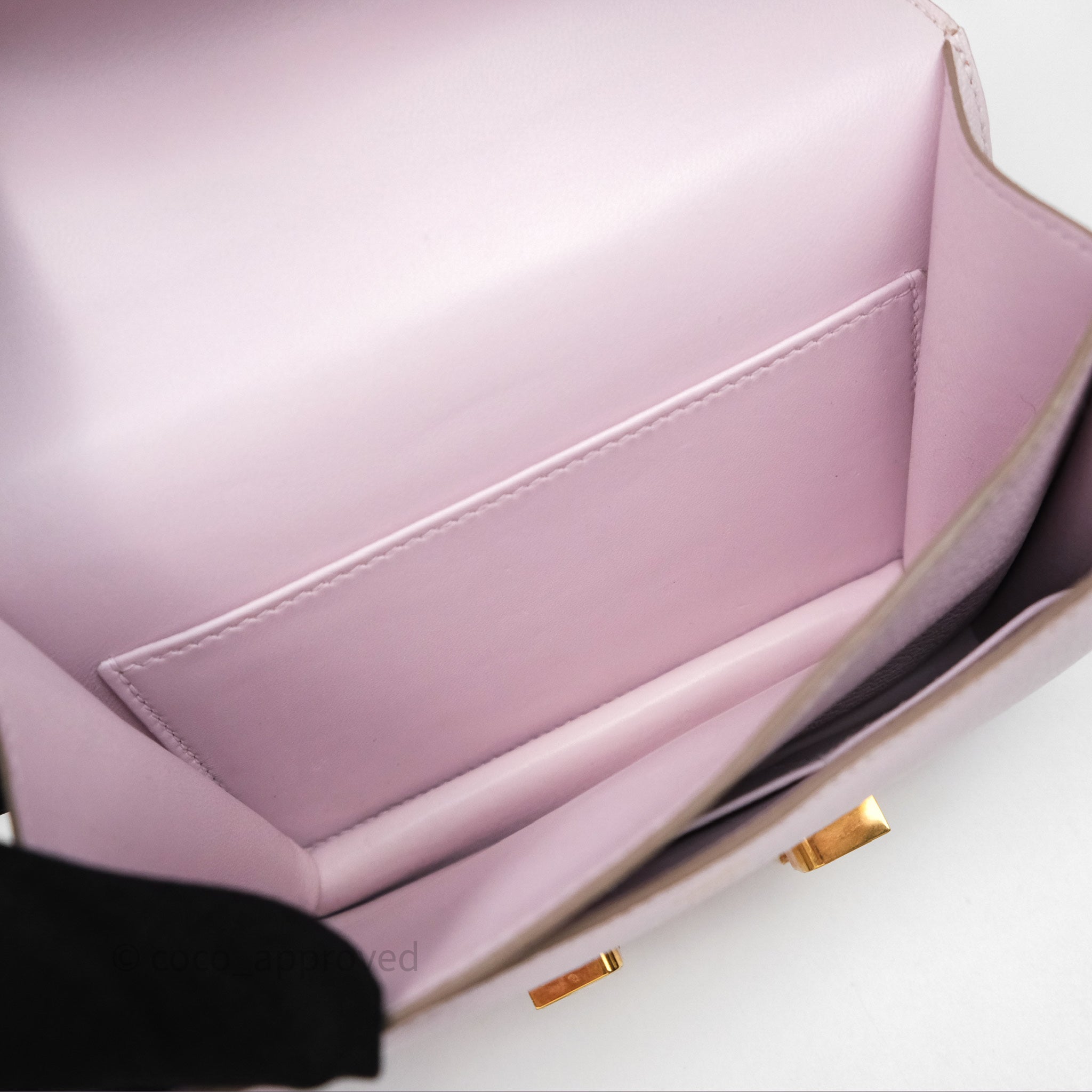 Hermès Constance Mini 18cm Bag in Mauve Pale Chevre Mysore Leather with Rose Gold Hardware - Luxury Crossbody Purse for Women, Perfect for Date Night & Special Occasions
