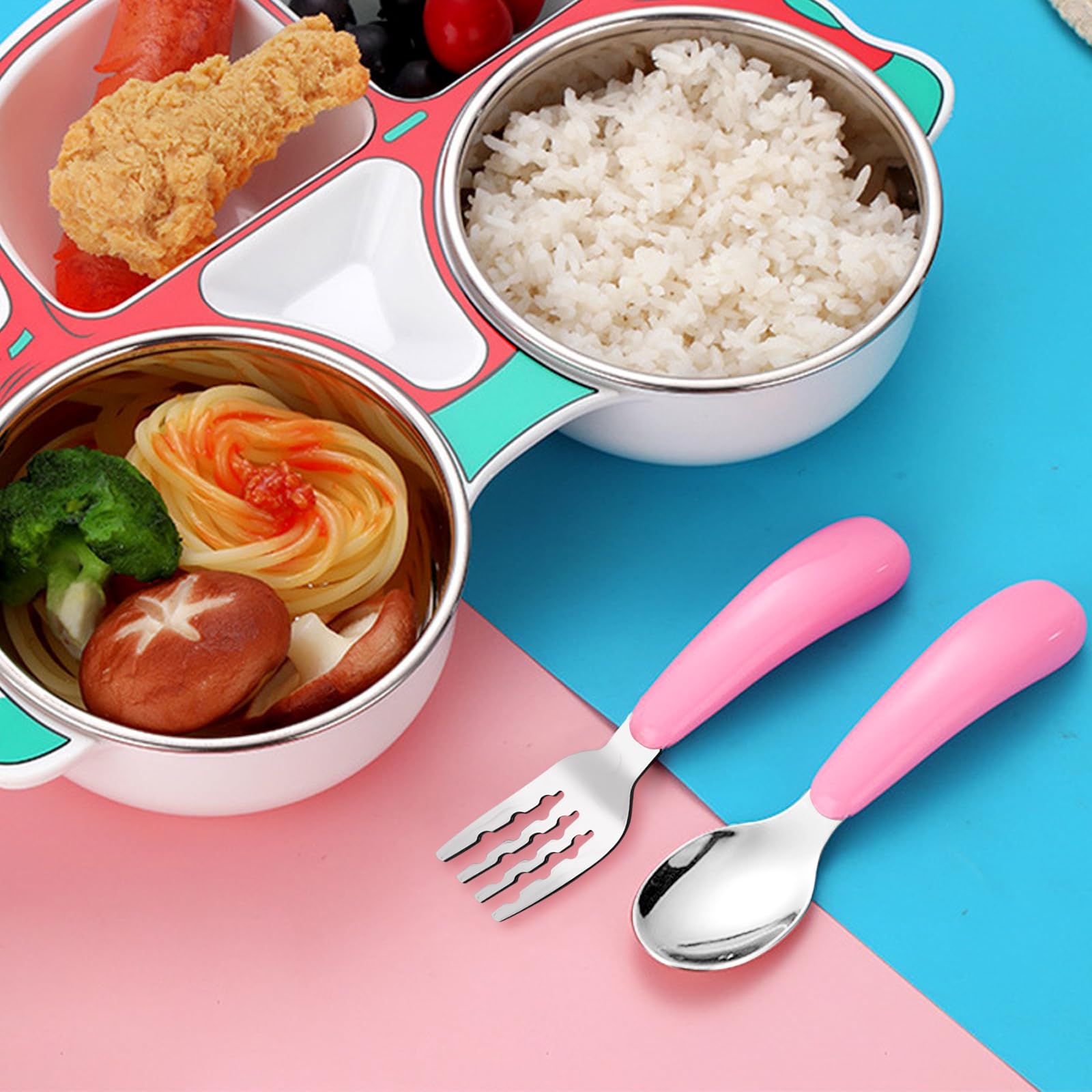 VANRA 2-Piece Toddler Fork and Spoon Set with Travel Case | 18/8 Stainless Steel Kids Utensils | BPA-Free Baby Silverware for Boys & Girls | Perfect for School Lunch Box, Travel, and Home Use (Pink)
