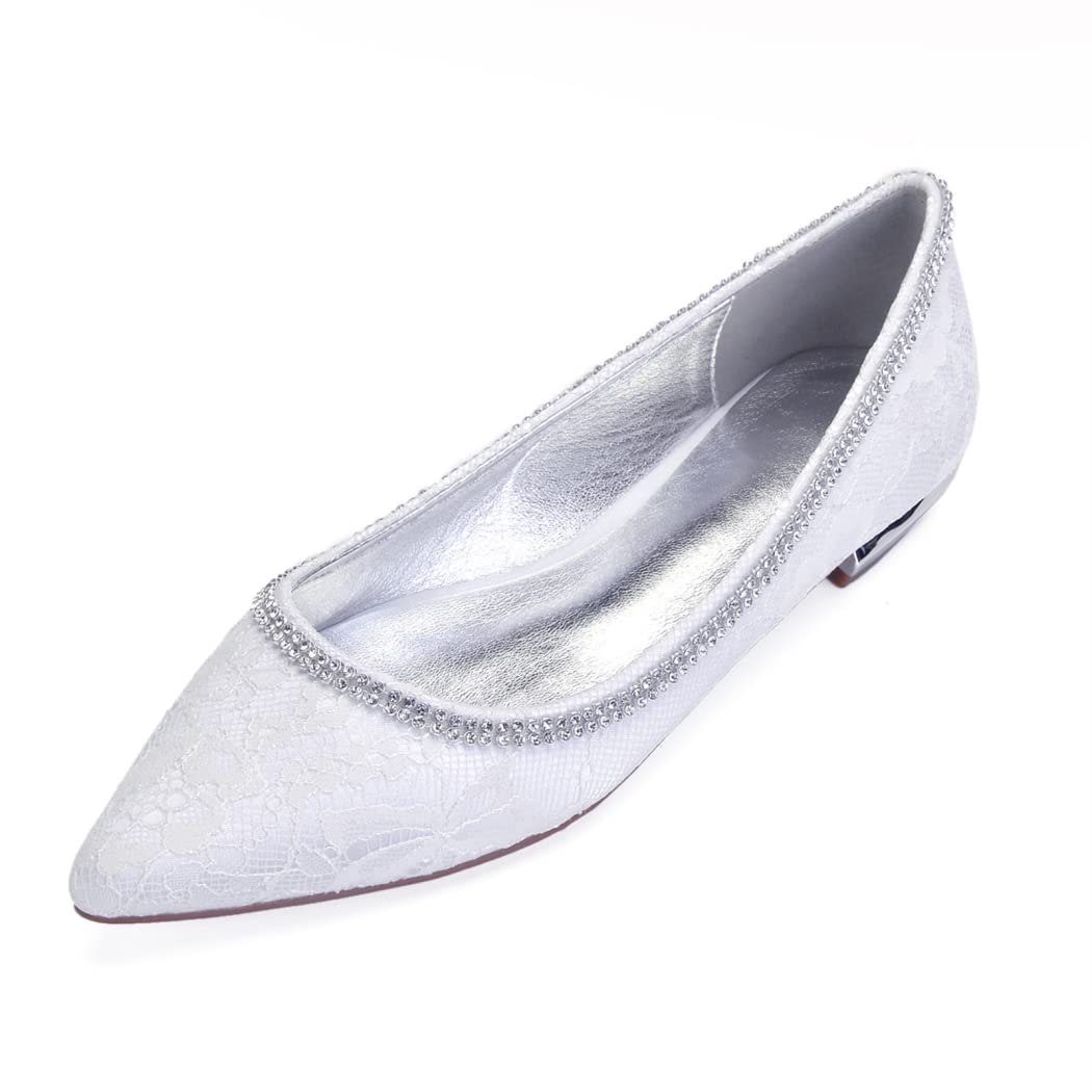 SJGOSTE Women's Lace Wedding Flats - Elegant Pointed Toe Bridal Shoes for Bride, Formal Party & Special Occasions - 1.5cm Low Heel Slip-On Ballet Flats (Perfect for Weddings, Proms, Dinners & Evening Events)