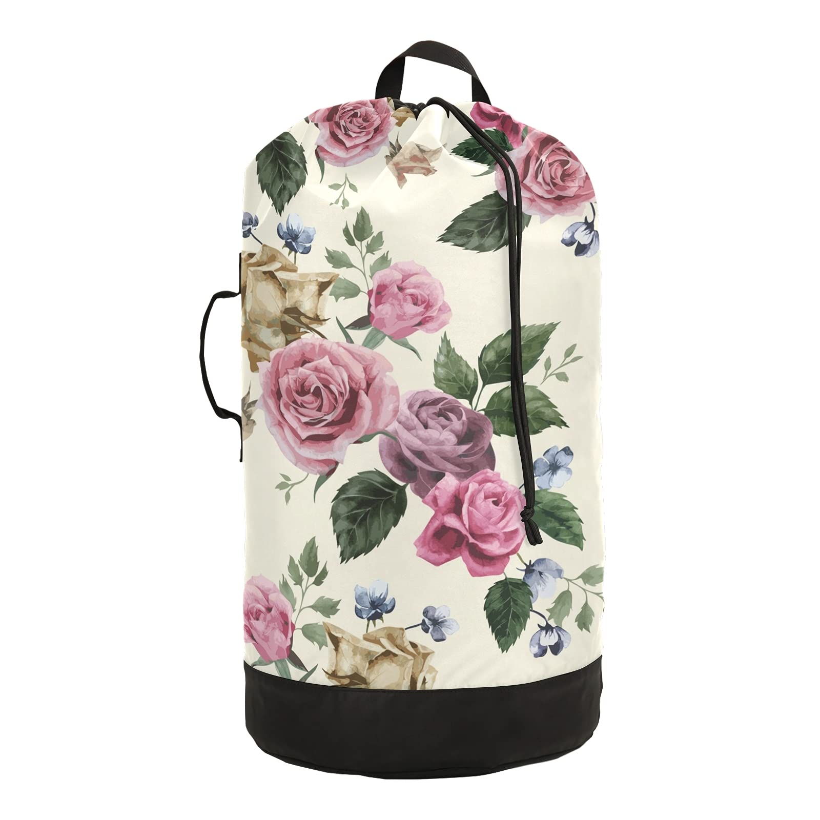 Vintage Rose Waterproof Laundry Backpack with Drawstring Closure - Travel Laundry Bag & Clothes Storage Organizer for College, Apartment, Gym, Camping & Laundromat Use