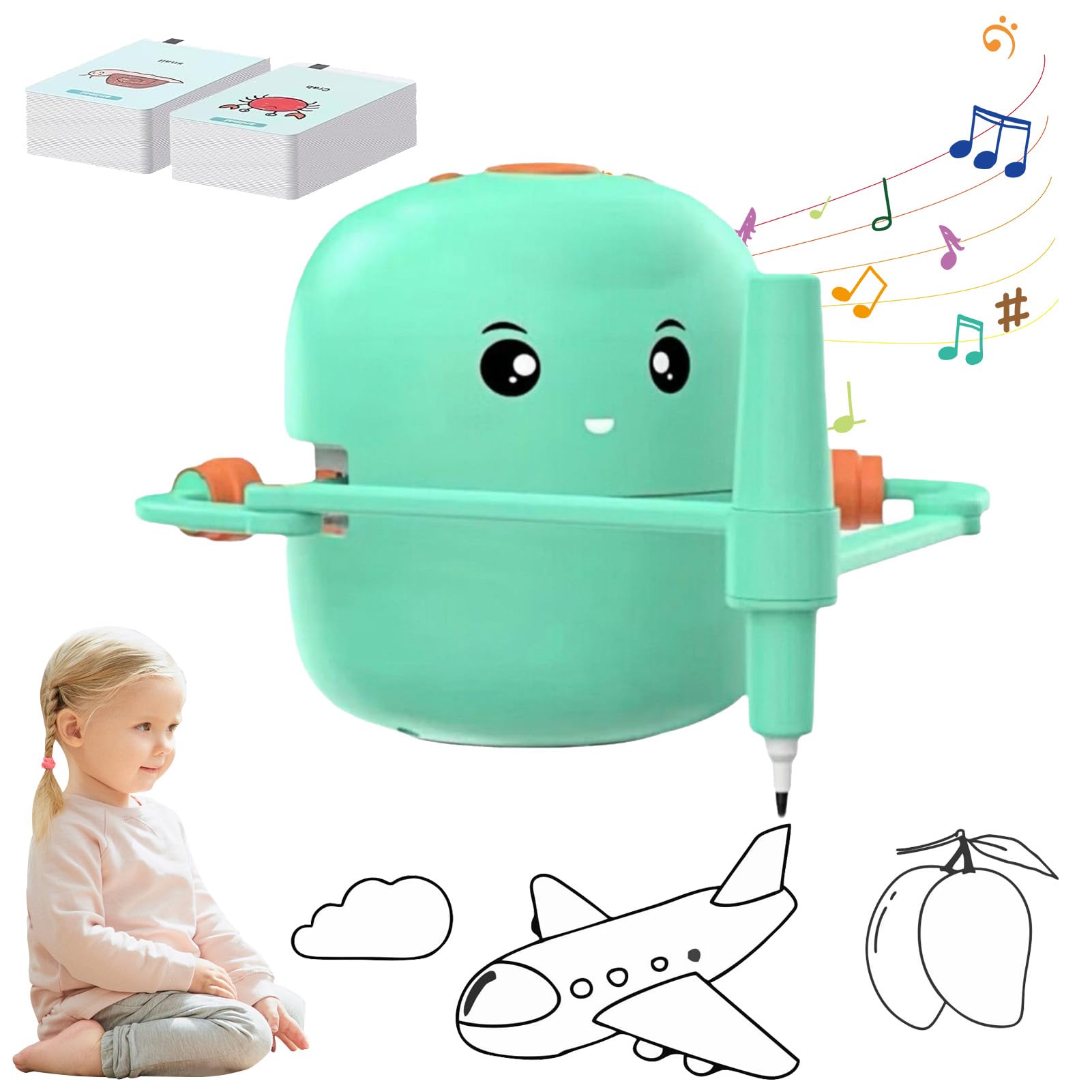 Interactive Educational Drawing Robot for Kids 5+ with 100 Word Cards & Voice Interaction - Pink & Green | STEM Learning Toy, Creative Gift for Children, Perfect for Home & Classroom Activities