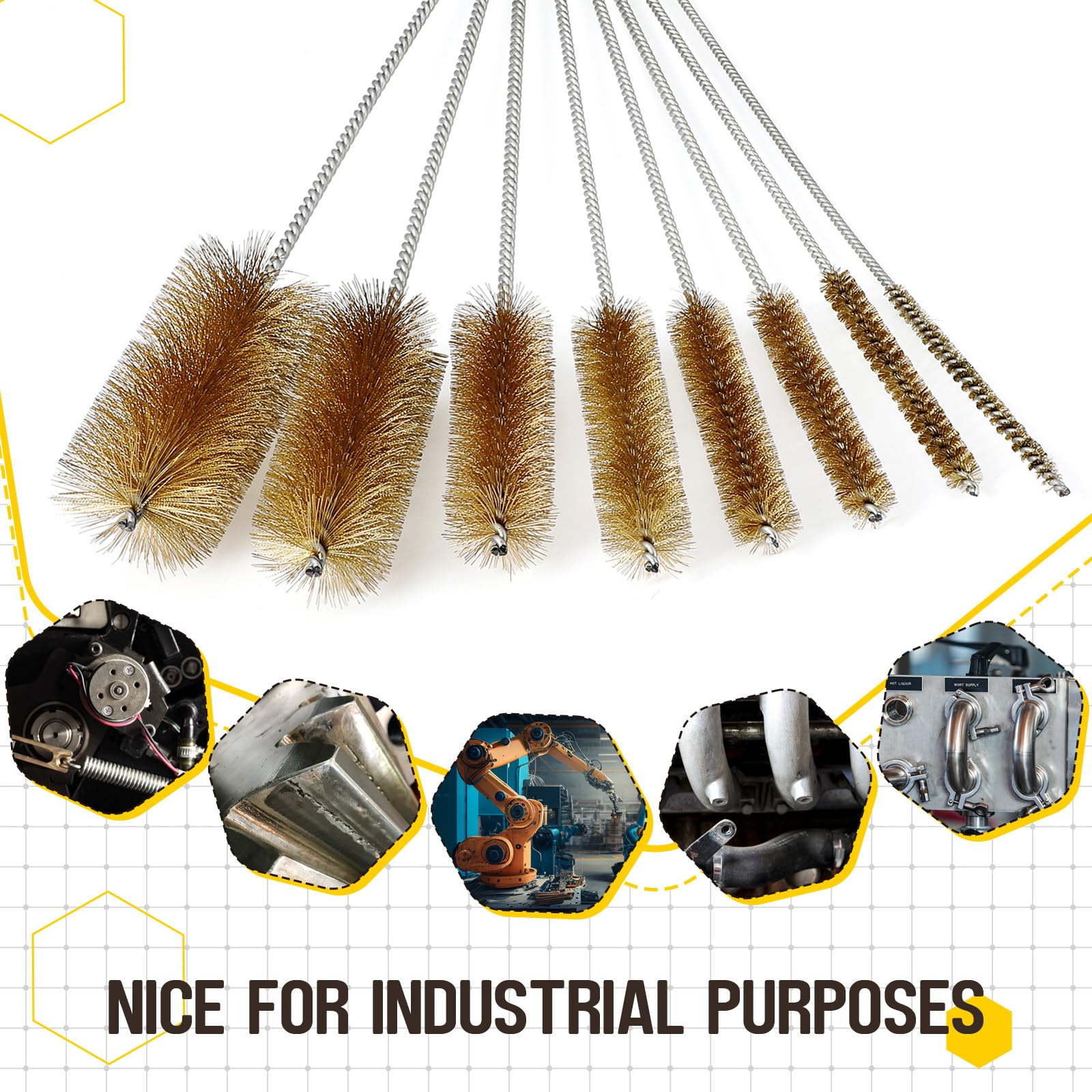 **16 Inch Long Pipe Cleaning Brush with Brass Bristles - Heavy Duty Bore & Wire Brush for Plumbing, Guns, and HVAC (8-Piece Set) - Perfect for Deep Cleaning Pipes, Barrels, and Tight Spaces**