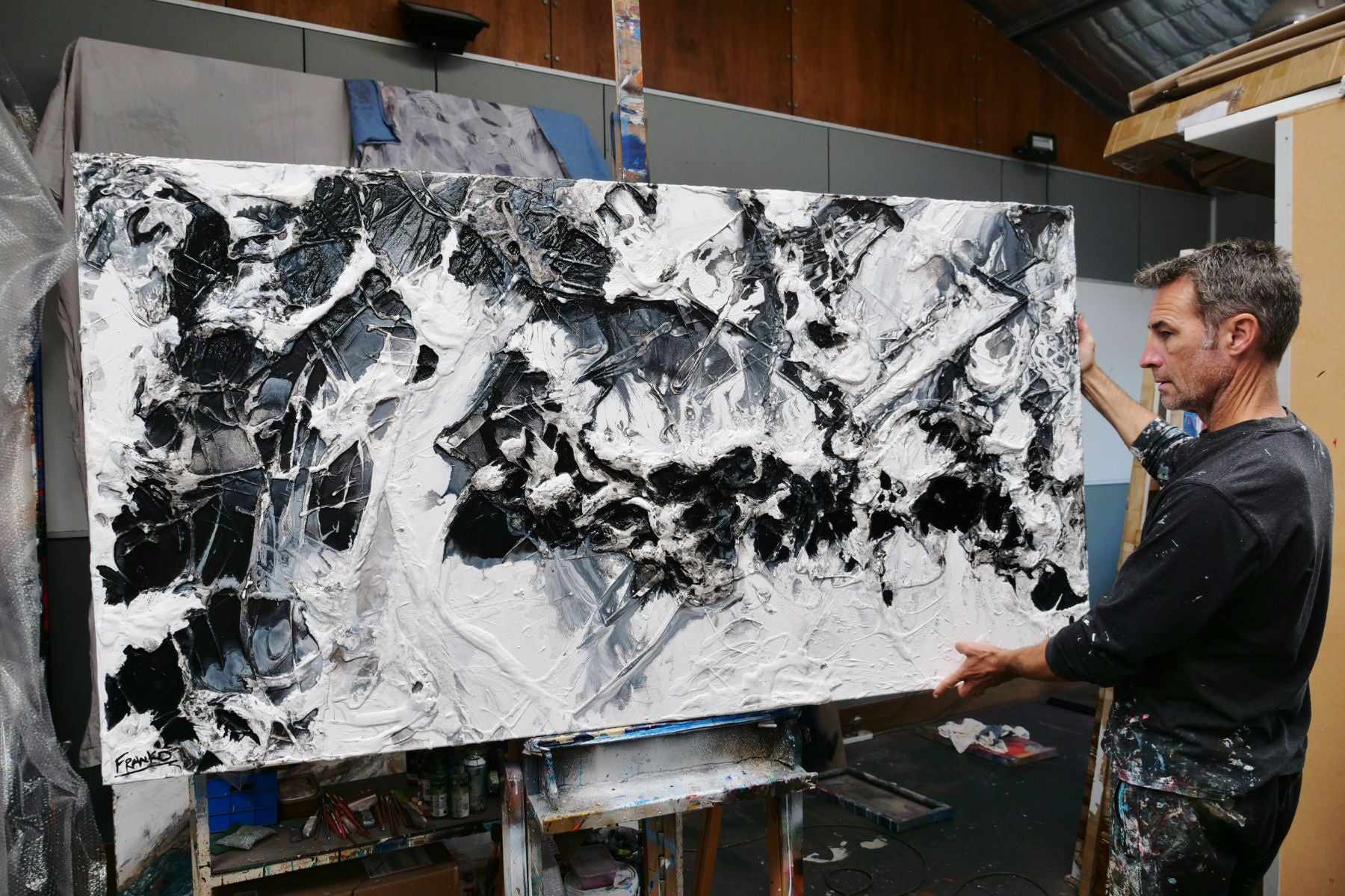 Bliss 190cm x 100cm Black White Textured Abstract Canvas Art - Modern Wall Decor for Living Room, Bedroom & Office