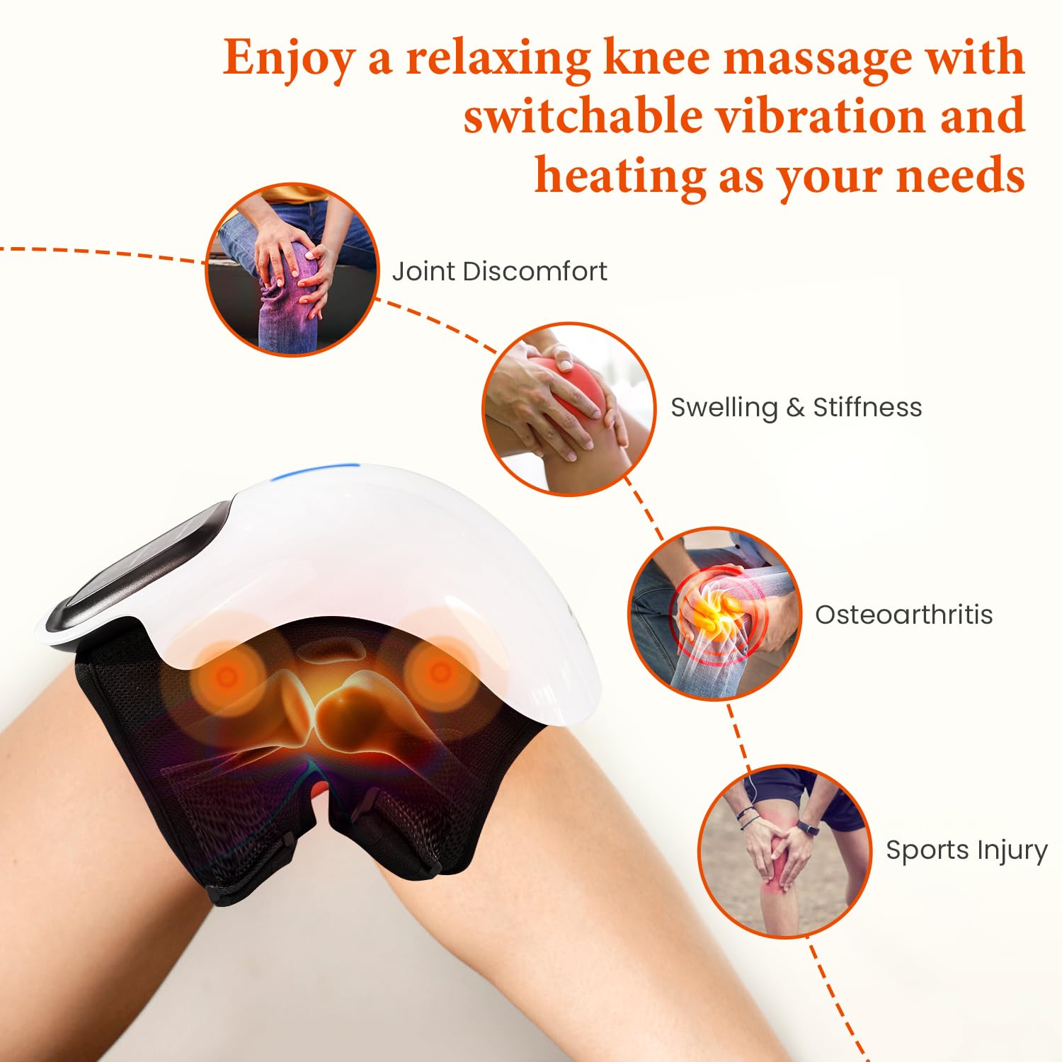 Electric Knee Massager with Heat & Vibration - Cordless Shiatsu Leg Massager for Joint Pain Relief - Perfect Gift for Mom, Dad & Women - Use at Home, Office or Travel