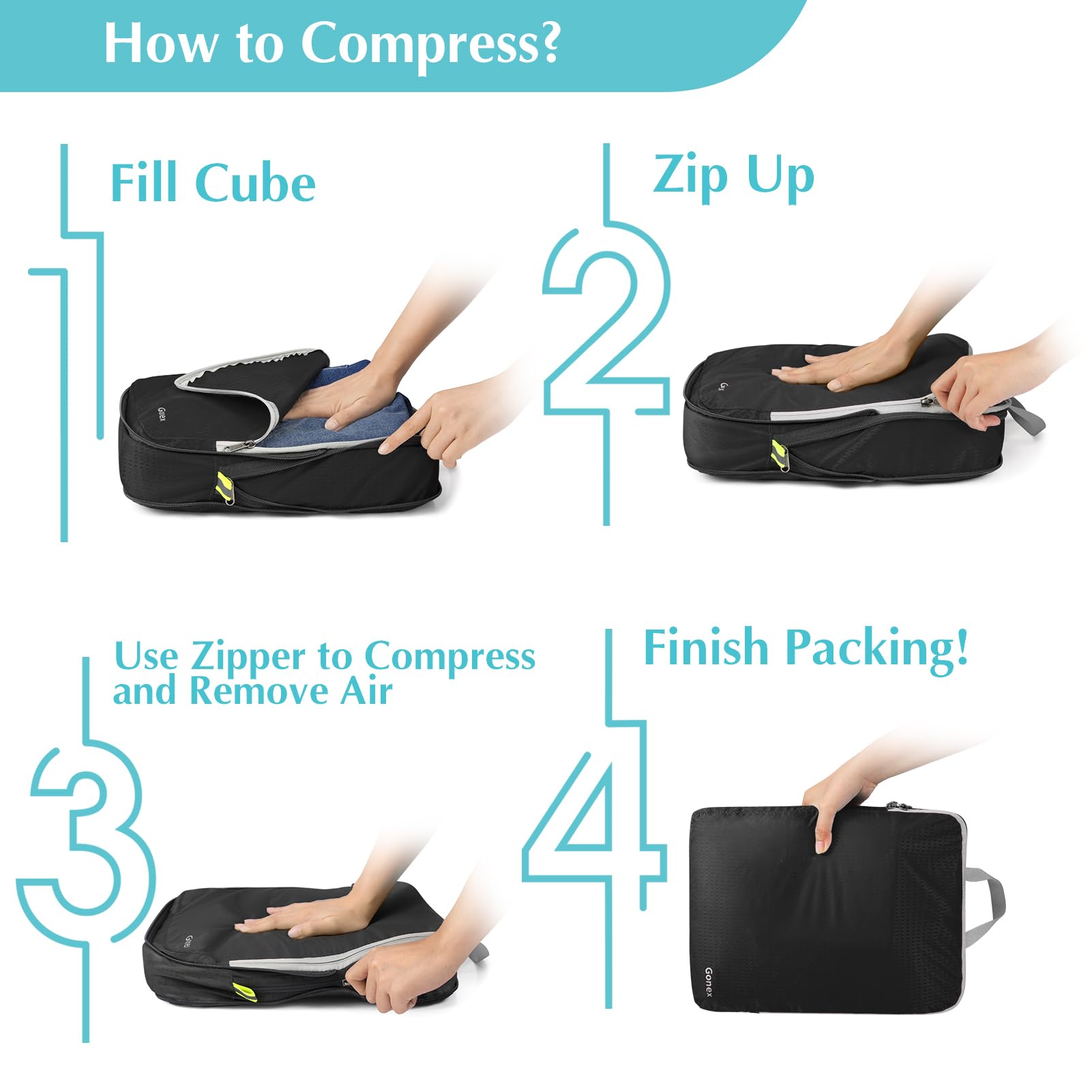 Gonex Compression Packing Cubes Set - 3 or 4 Piece Expandable Travel Luggage Organizer for Suitcases, Backpacks & Carry-Ons | Perfect for Business Trips, Vacations & Weekend Getaways