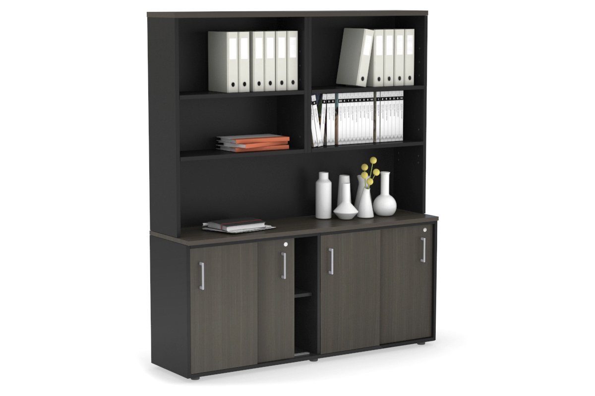 Modern White Sliding Door Credenza with Open Hutch - 1600W x 750H x 450D - Perfect for Home Office, Living Room & Bedroom Storage Organization