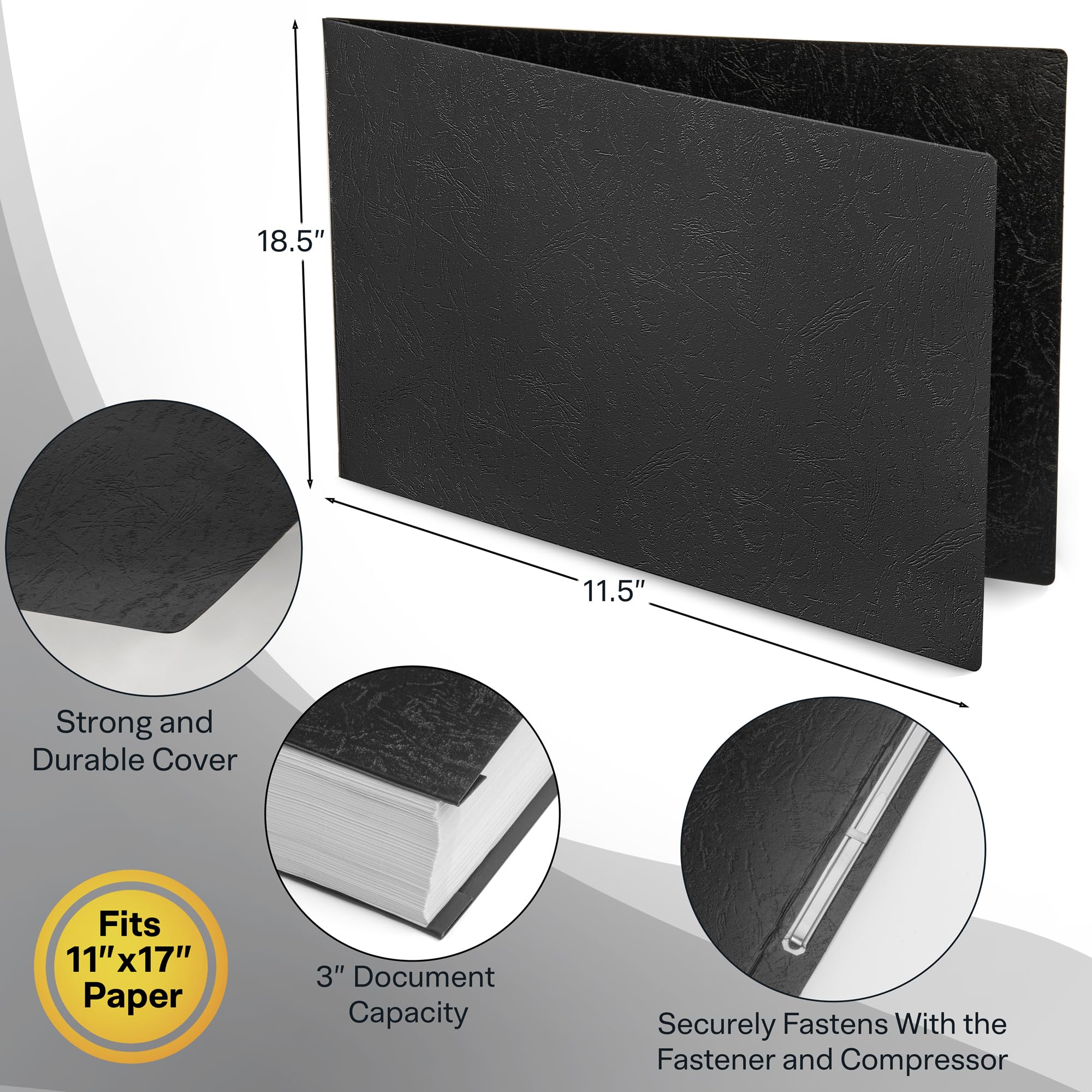11x17 Pressboard Report Covers - 10 Pack Professional Blueprint Binders with 3-Inch Fastener, 500-Sheet Capacity - Large Format Document Organizer for Tabloid Size (Black) - Perfect for Architects, Engineers, and Office Storage