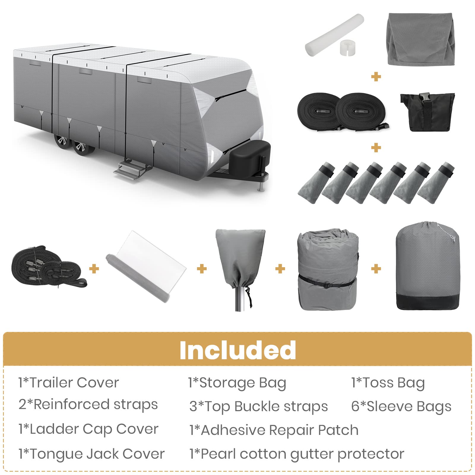 Leader Accessories 2021 Upgraded 20'-22' Waterproof RV Travel Trailer Cover - Heavy Duty Tear-Resistant with Aluminum Film Top & Cotton Lining - Perfect for Outdoor Storage, Winter Protection & Camper Shelter