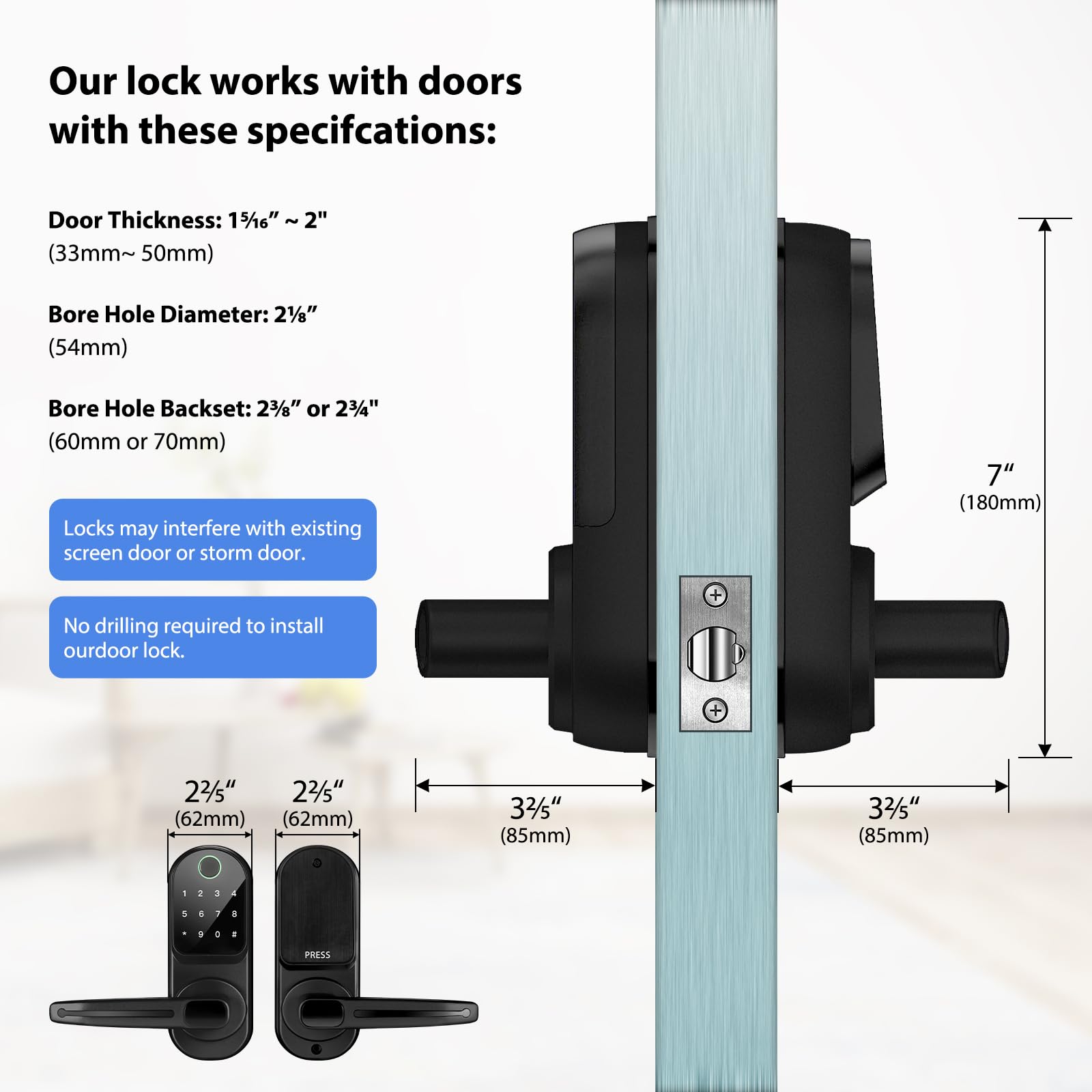 CATCHFACE Fingerprint Door Lock - Smart Keyless Entry Deadbolt with Reversible Handle - Matte Black - Secure Home & Office Access Control for Modern Living