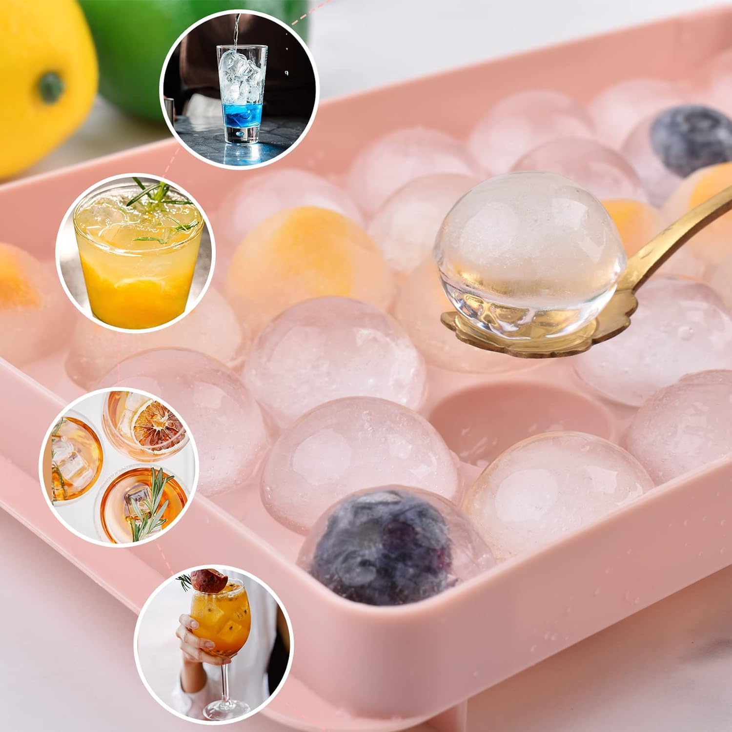Emergity 33 Cavity Silicone Ice Cube Trays for Freezer - Round Ice Molds for Cocktails & Drinks - BPA-Free, Flexible & Easy to Use (2-Pack) - Perfect for Parties, Home Bars & Iced Beverages