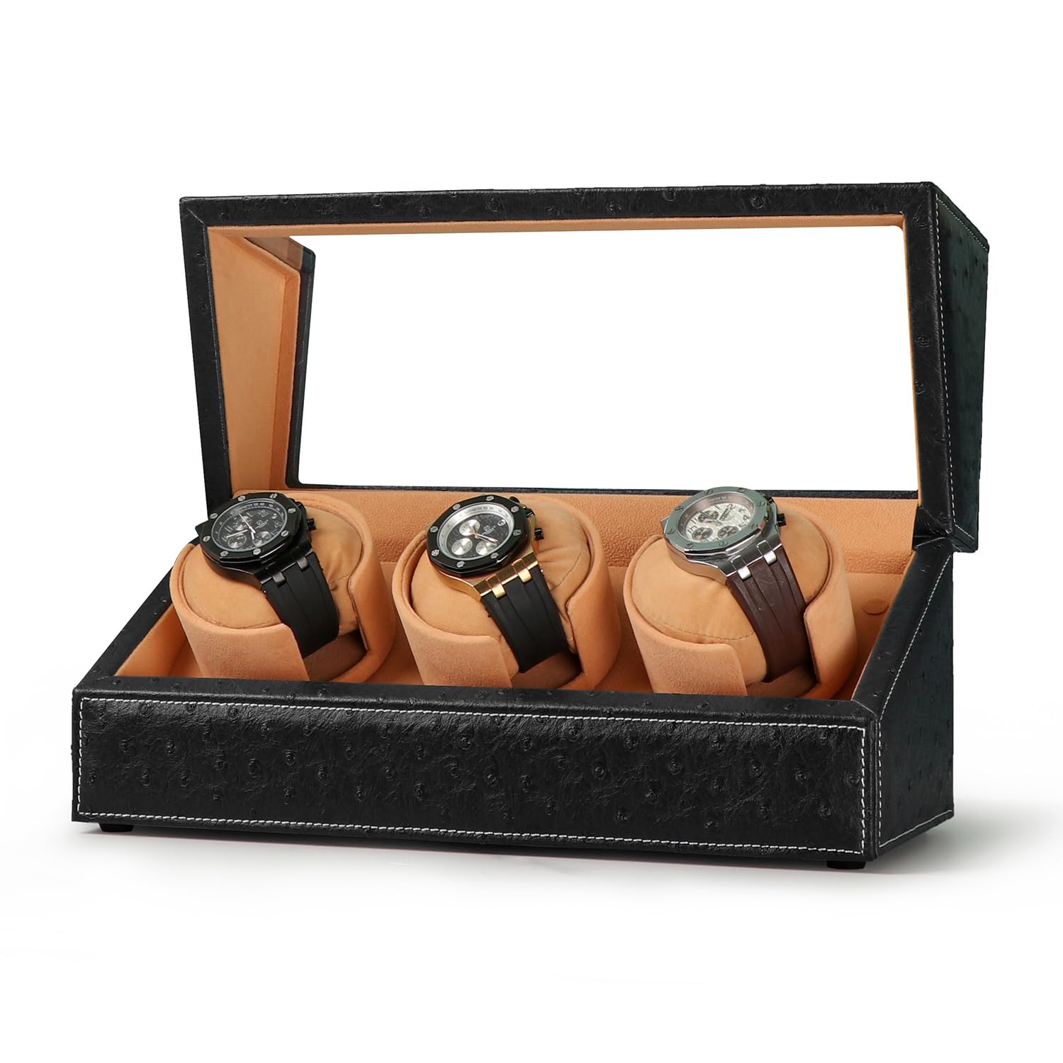 Premium Automatic Watch Winder for Rolex & Luxury Watches - Silent Motor, Black Ostrich Leather Case with Velvet Pillows | Perfect for Watch Collection Display, Travel & Safe Storage