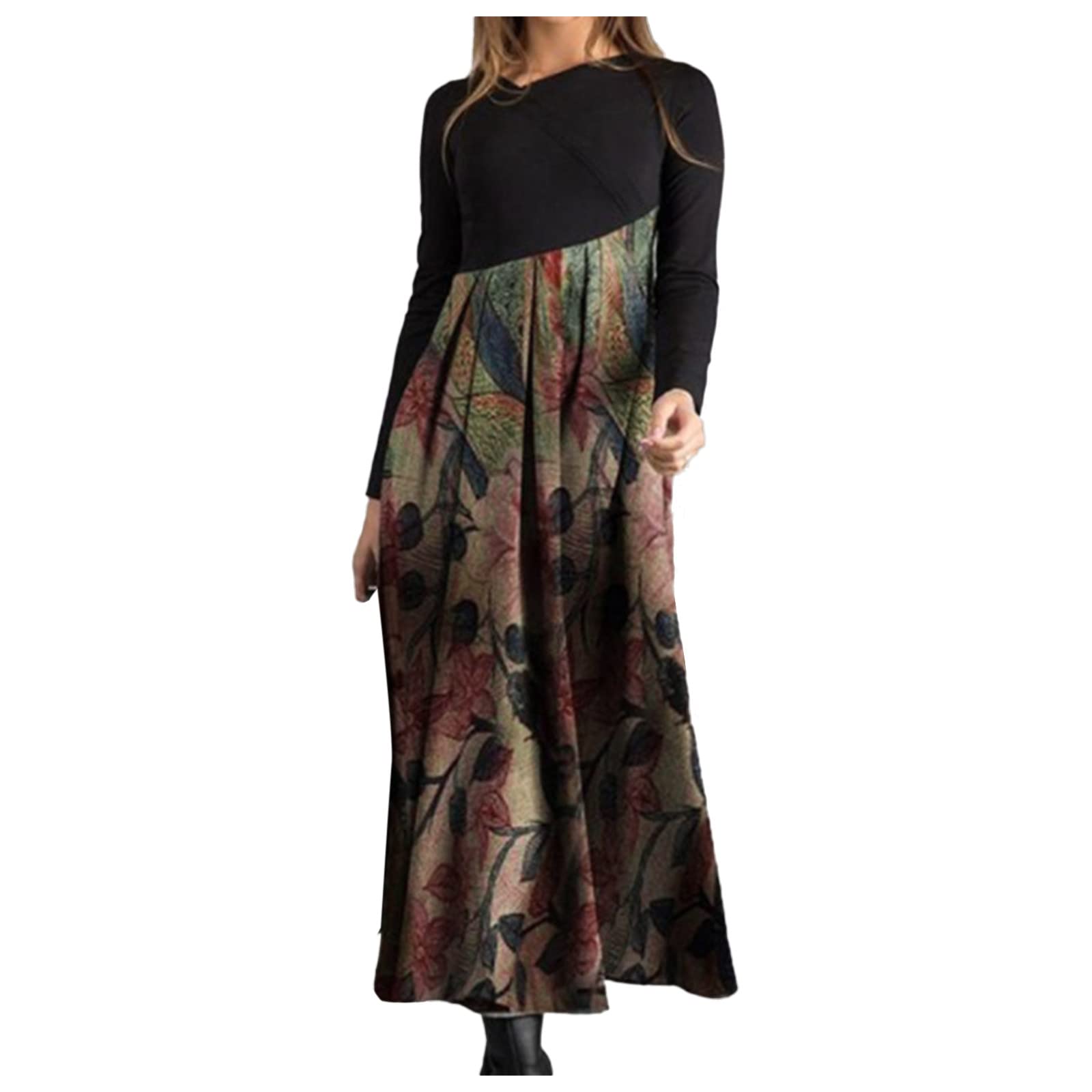 Pinkpaopao Women's Flowy Long Sleeve Swing Dress - Elegant Boho Summer Beach Dress for Casual Wear & Outdoor Activities