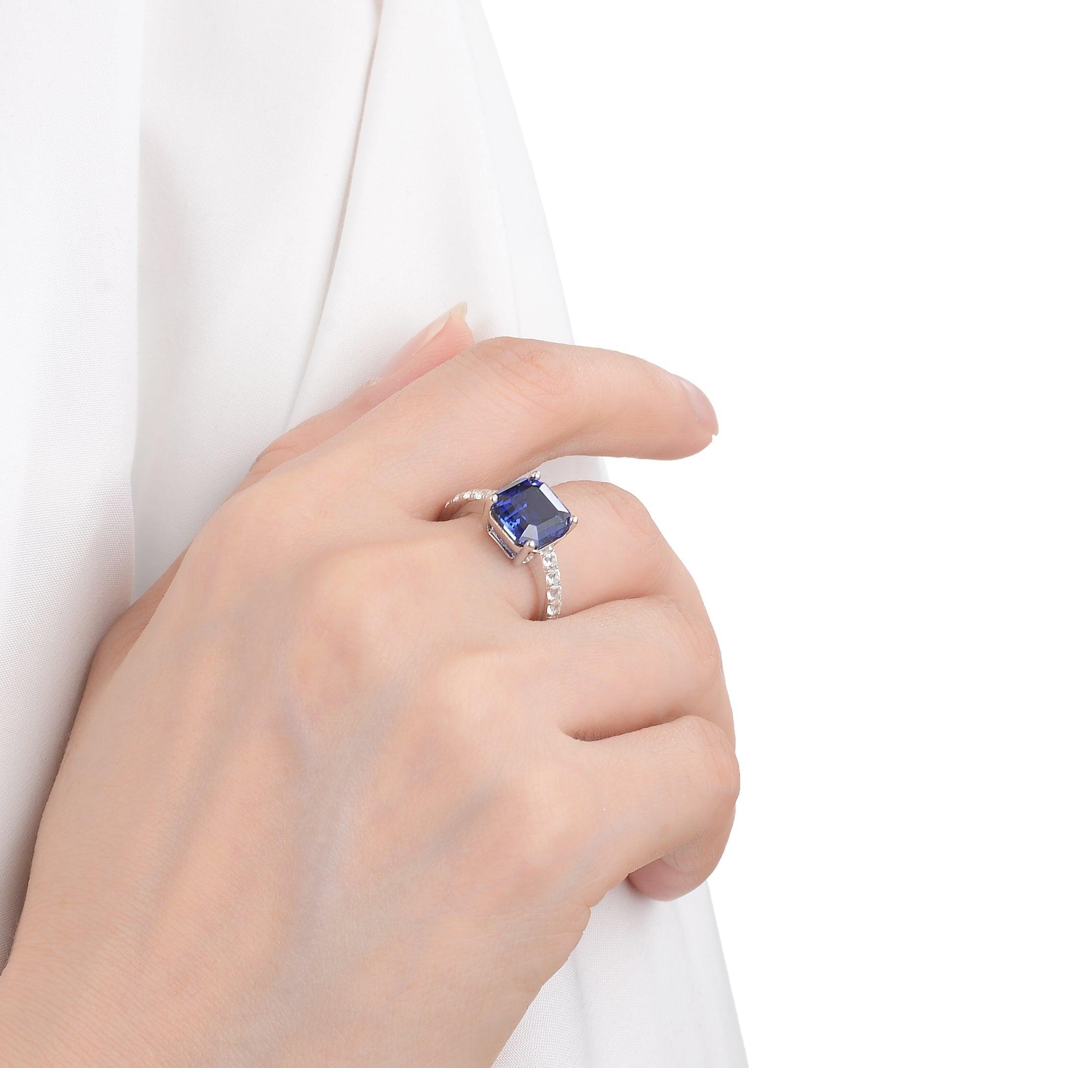 Exquisite Ceylon Sapphire Asscher Cut Ring – Vintage Inspired Engagement & Wedding Jewelry for Women – Perfect for Anniversaries, Proposals & Special Occasions