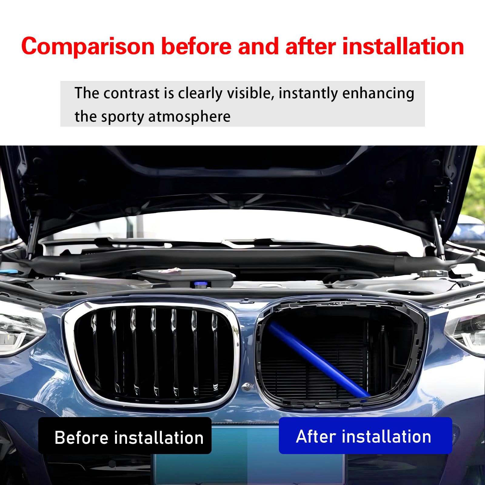 2 PCS Car Grill Inserts Decorative Strips - 12.9In x 1.1In Waterproof Durable ABS Front Grill Covers for BMW 3/4/5/6/7 Series & X1/X2/X3/X4/X5 - Blue Auto Accessories - Perfect for Car Customization & Vehicle Styling
