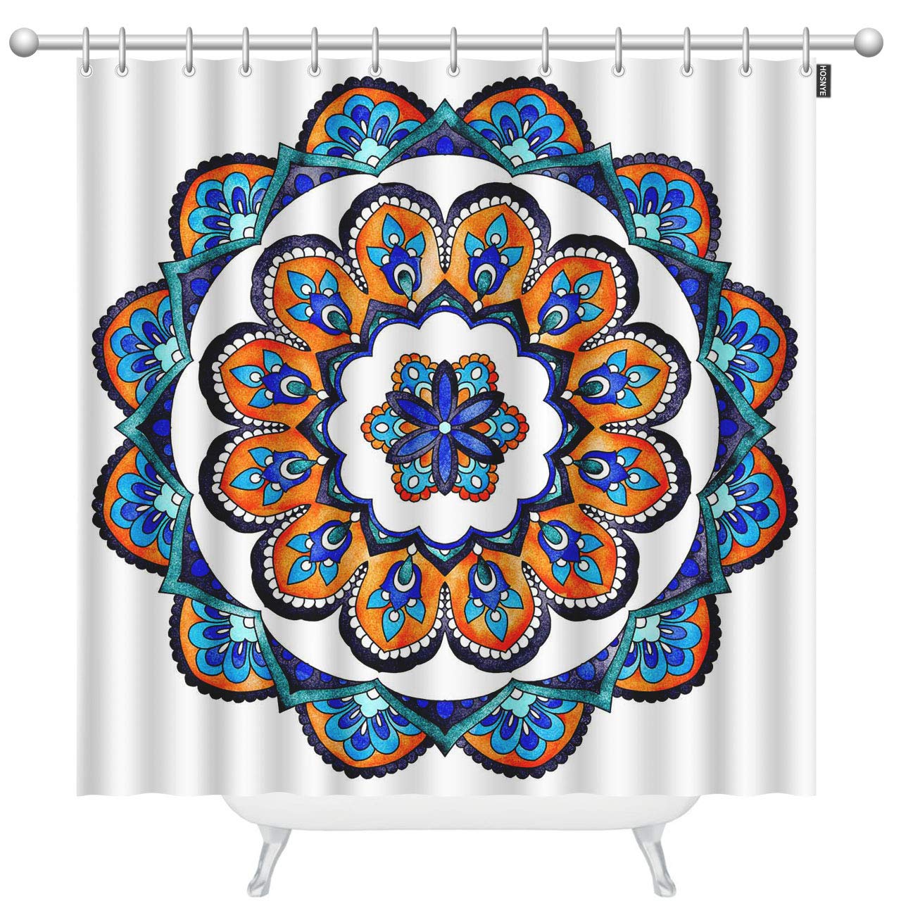 Vintage Ethnic Mandala Shower Curtain Set - 72 x 78 Inch Colorful Bathroom Decor with 12 Hooks, Waterproof & Modern Bath Accessories for Boho, Indian, or Hippie Style Bathrooms