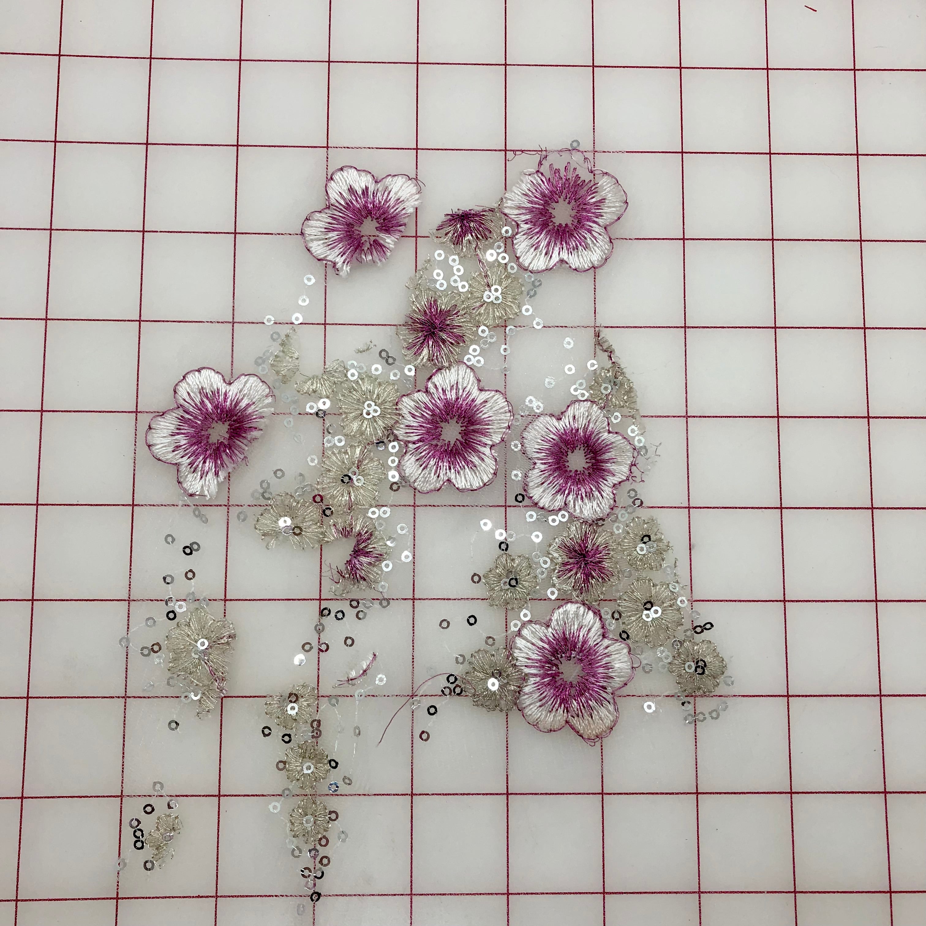 Applique Sequined Lace Flower Motif Rose and Silver - Elegant DIY Embellishment for Wedding Dresses, Home Decor & Craft Projects