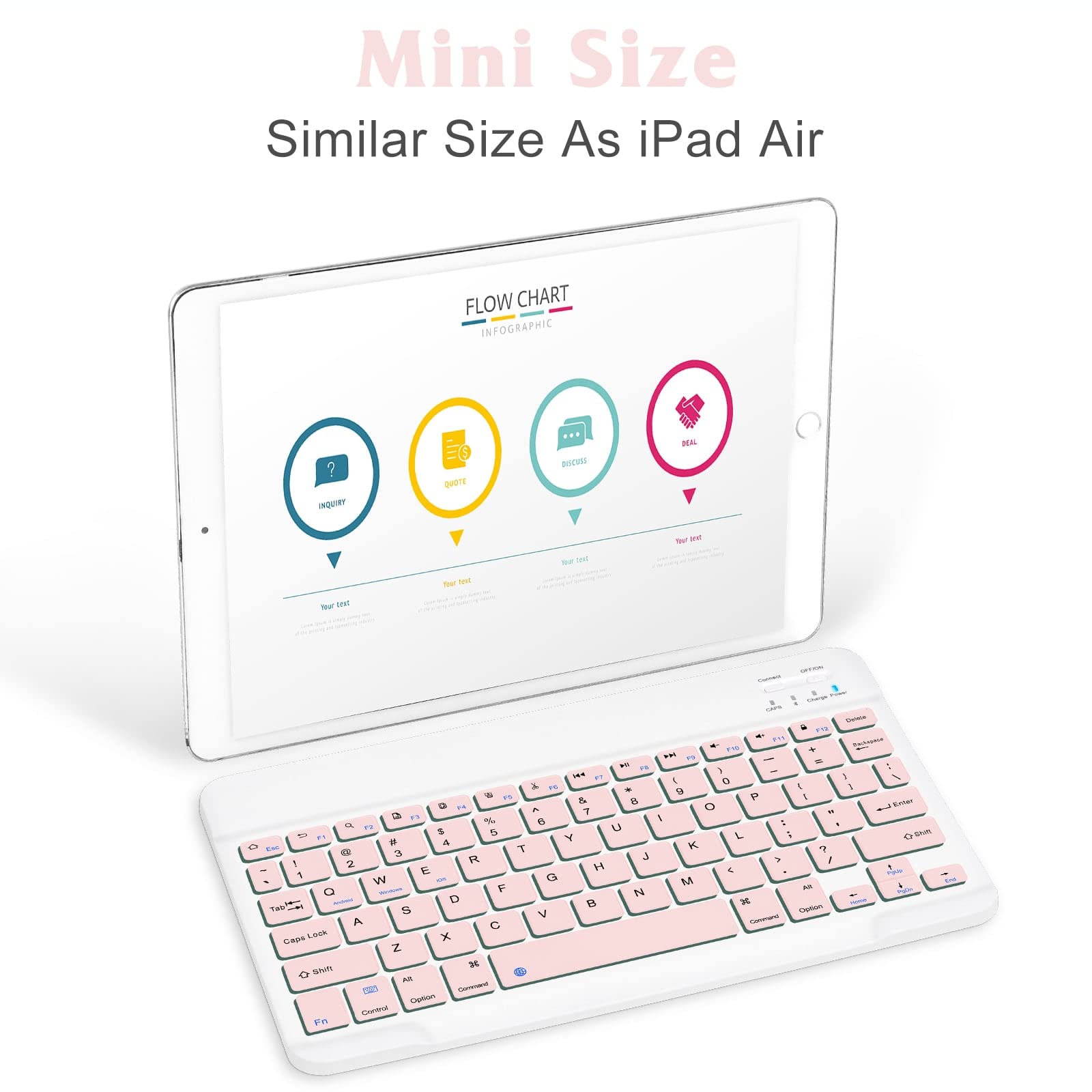 Rechargeable Bluetooth Keyboard and Mouse Combo - Ultra Slim Full-Size Wireless Keyboard with Ergonomic Mouse for Lenovo, Moto Tab, Mac, iPad, PC & Laptop - Flamingo Pink - Perfect for Home Office, Remote Work & Travel Use