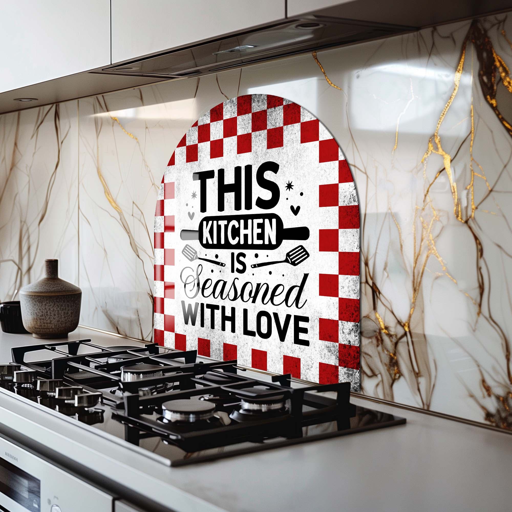 Rustic Seasoned with Love Glass Splashback - Elegant Kitchen Backsplash for Farmhouse & Modern Homes - Perfect for Stovetops, Sinks & Countertop Protection
