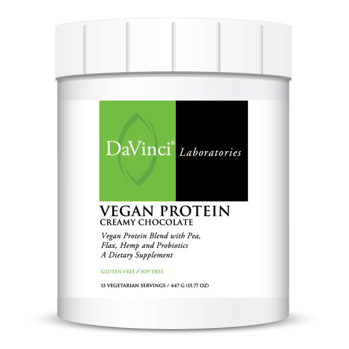Davinci Labs Vegan Protein Powder - Creamy Chocolate Flavor (15oz & 30oz) | Plant-Based Protein Supplement for Smoothies, Baking & Post-Workout Recovery