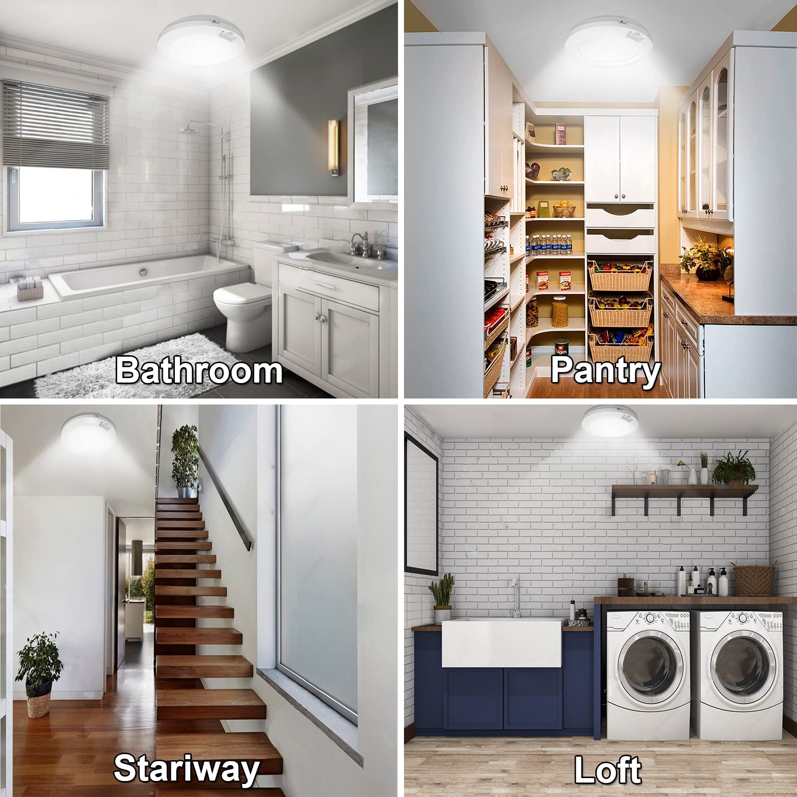 Battery Operated Motion Sensor LED Lights for Indoor Use - 210LM 6000K Cool White Closet Lights (2 Pack) - Perfect for Laundry Room, Stairwell, Hallway, Shed & Cabinet Lighting