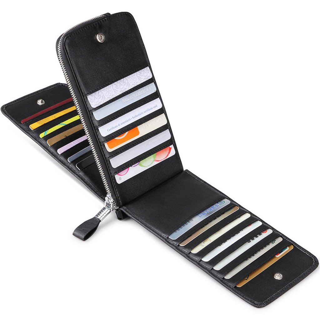 Genuine Leather Women's RFID Blocking Credit Card Holder with Long Zipper - Slim Wallet for Travel, Shopping & Everyday Use