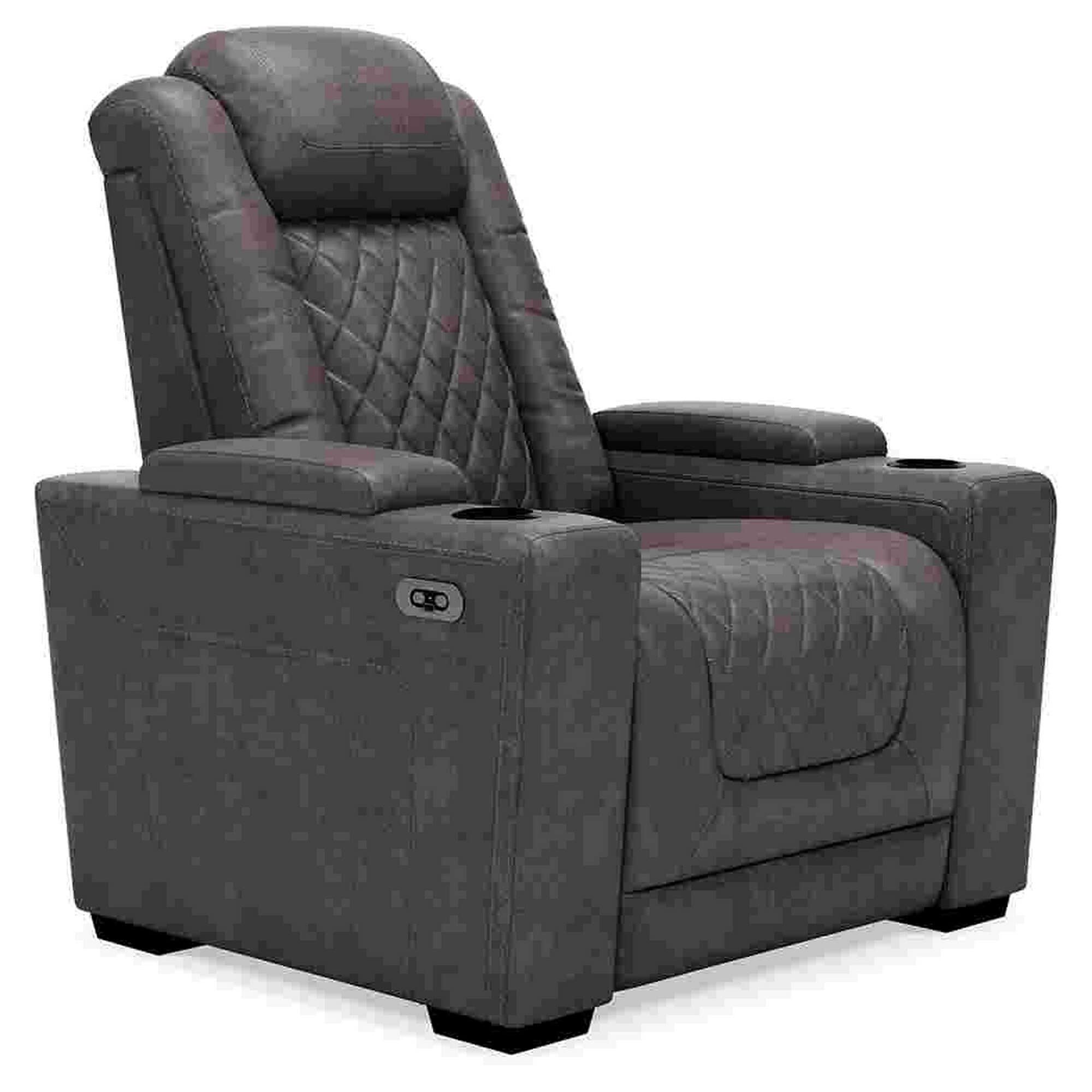 Adjustable Power Recliner Chair with Headrest & Cup Holders - Modern Gray Fabric Sofa for Living Room, Home Theater & Relaxation
