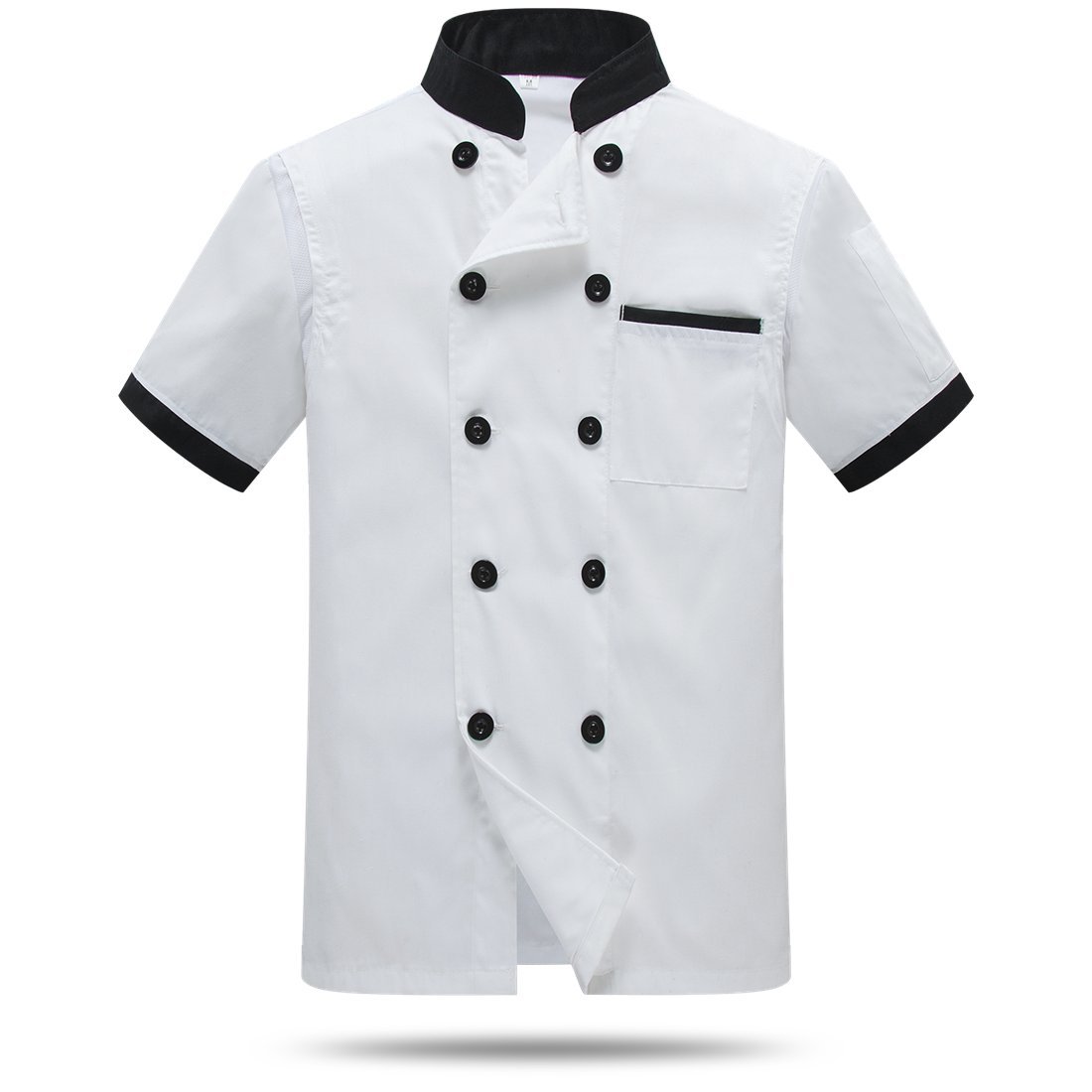 透气舒适短袖厨师服服务员外套 背部和腋下网眼设计 适用于餐厅厨房和酒店服务场景