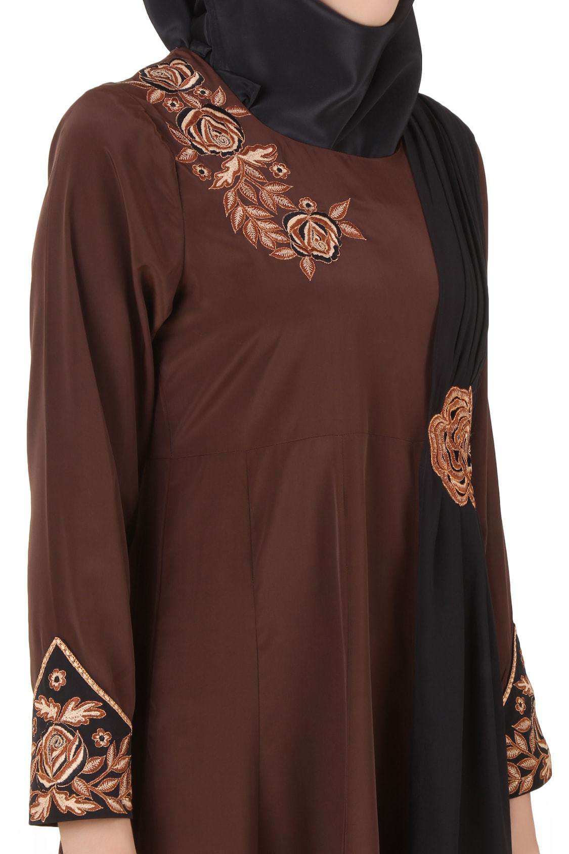 Elegant Brown Crepe and Georgette Eid Abaya Dress for Women - Perfect for Islamic Holidays, Prayer & Special Occasions