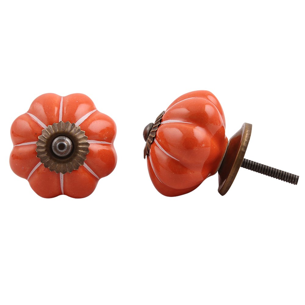 IndianShelf 10-Pack Handcrafted Solid Ceramic Orange Cabinet Knobs - Premium Kitchen Drawer Pulls & Dresser Hardware for Home Decor | Perfect for Cabinets, Drawers, Furniture & DIY Projects