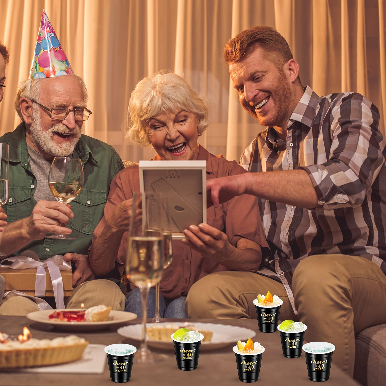 100 Pcs Disposable 2 oz Plastic Shot Glasses - Cheers to 30 40 50 60 70 Years Birthday Party Favors, Anniversary Decorations in Black & Gold - Perfect for Stadium Cups, Bachelorette Parties & Milestone Celebrations (40 Years Option)