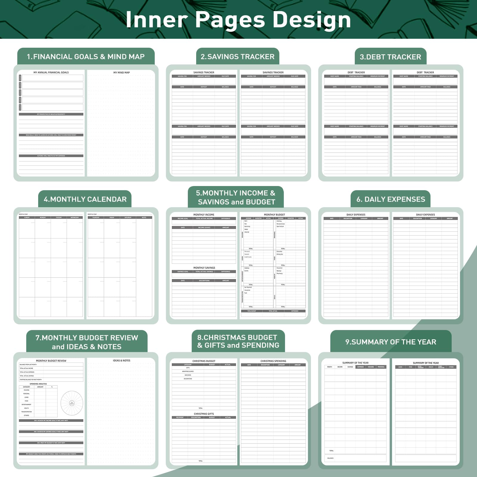 WEMATE Budget Planner 2025 - Undated Monthly Financial Organizer with Expense Tracker | 12-Month Money Management Notebook | A5 Bill Planner & Account Book (Dark Green) | Perfect for Personal Finance, Debt Payoff & Savings Goals