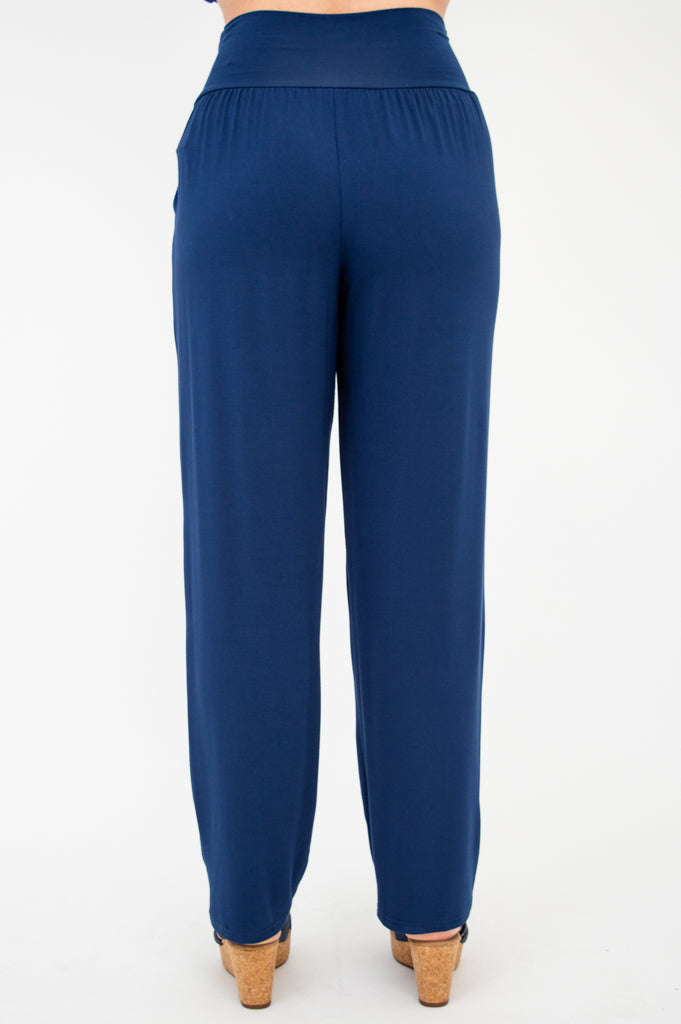 Clair Petite Women's Pants - Soft Bamboo Fabric, Indigo Blue - Perfect for Yoga, Lounge & Casual Wear