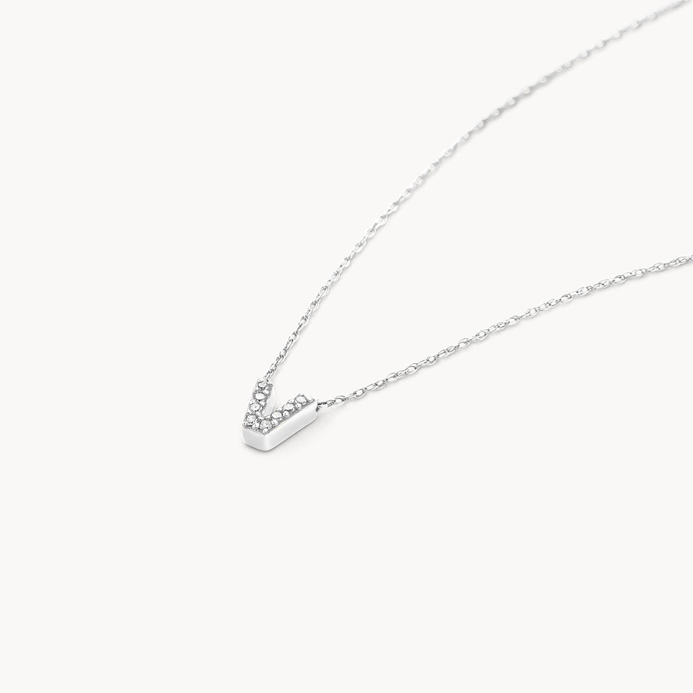Diamond Letter V Necklace in Sterling Silver - Elegant Personalized Jewelry for Women, Perfect for Gifts, Anniversaries & Special Occasions