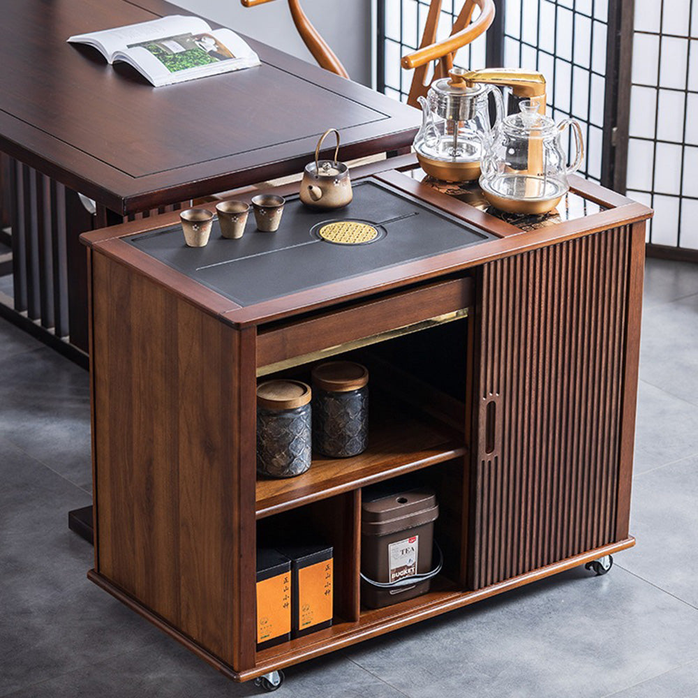 Portable Tea Table with Black Stone Tea Tray - Perfect for Indoor/Outdoor Tea Ceremony, Meditation & Relaxation