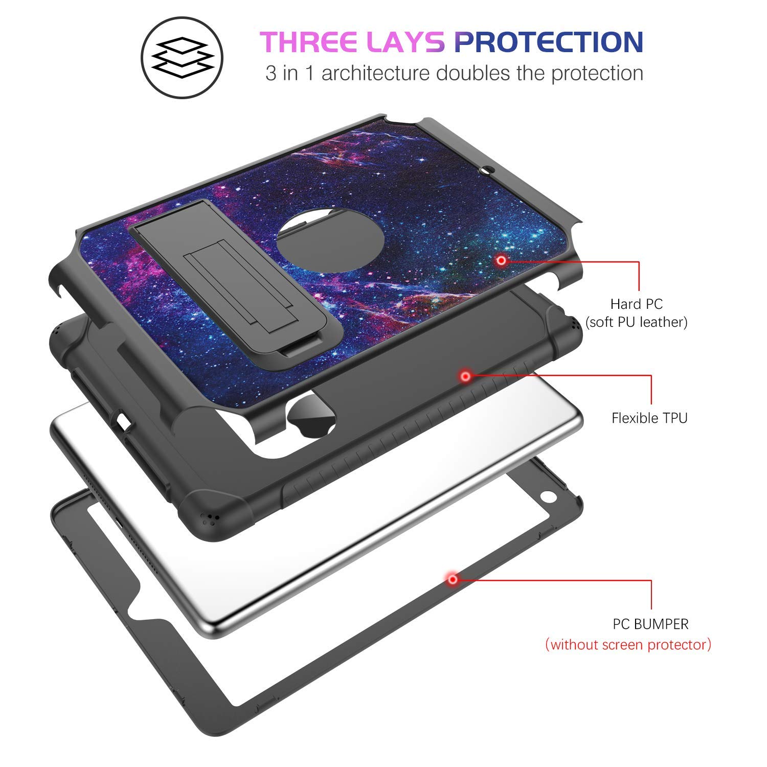 YINLAI Shockproof Protective Case for iPad 6th/5th Gen, iPad 9.7 Inch (2017/2018), iPad Pro 9.7 & iPad Air 2 - Space Purple | Women Girls Kids Friendly | Kickstand Feature | Models A1893/A1954/A1822/A1823 | Perfect for School, Travel & Home Use