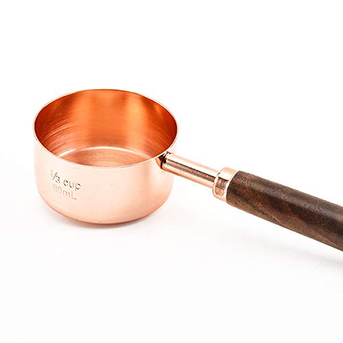 Premium Stainless Steel Measuring Cups and Spoons Set with Walnut Handle - 8-Piece Baking Essentials (4 Cups + 4 Spoons) in Elegant Rose Gold - Perfect for Home Baking, Cooking, and Gift Giving