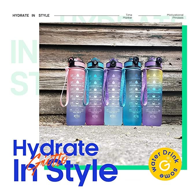 32oz BPA-Free Leakproof Water Bottle with Time Marker & Straw - Ombre Green & Purple - Stay Hydrated All Day for Gym, Hiking, Office & Travel (Pack of 1)