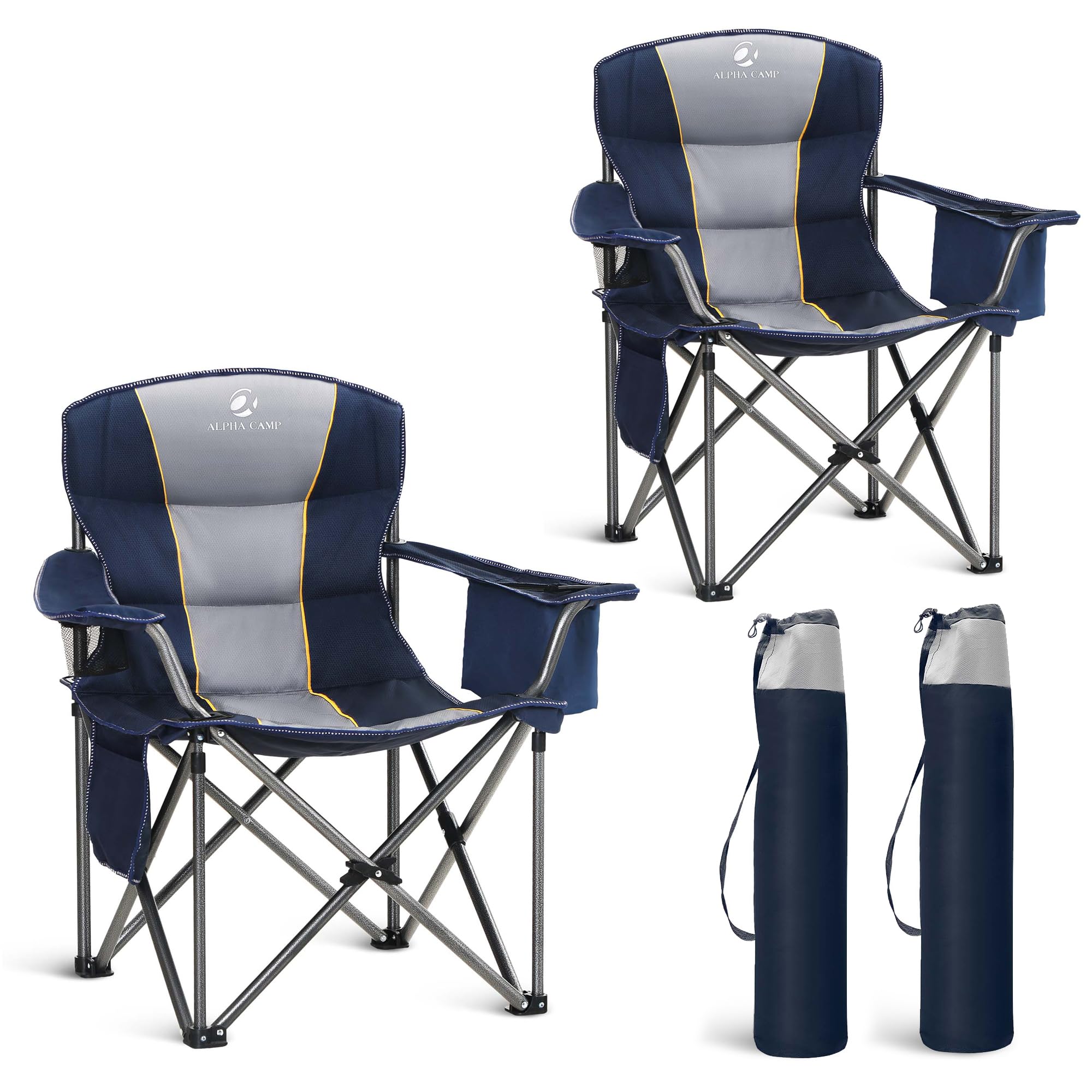 Premium Oversized Folding Camping Chair - Heavy Duty 450LB Capacity Padded Outdoor Chair with Cup Holder, Storage Pocket & Cooler Bag - 600D Thickened Oxford Fabric (2 Pack) - Perfect for Backyard, Beach, Picnics, Fishing & Outdoor Events
