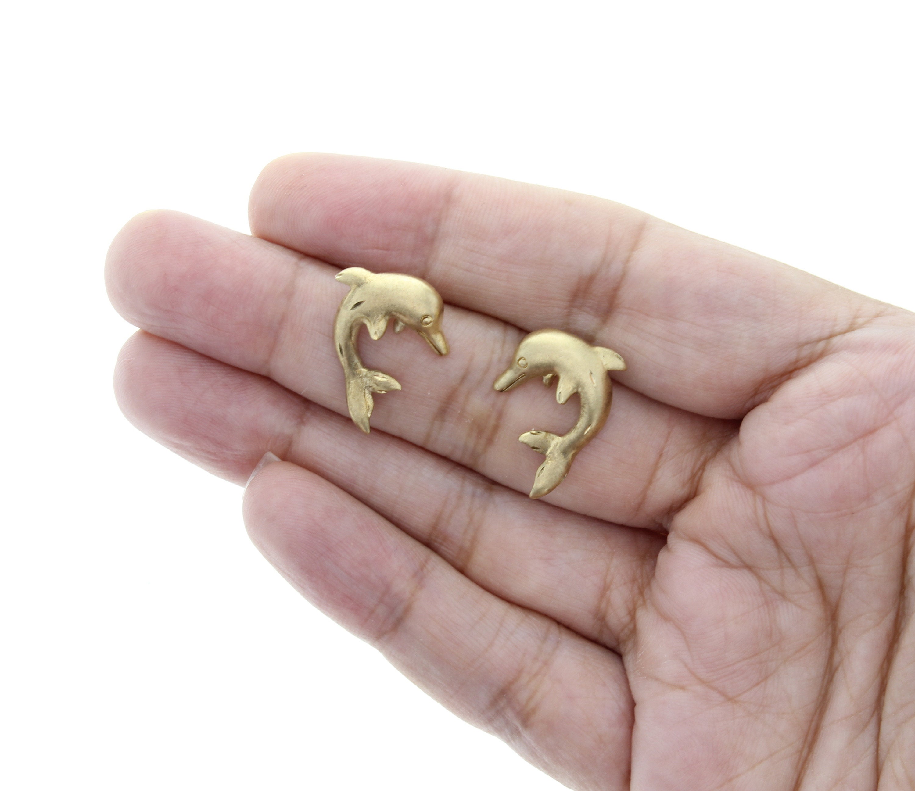 14k Yellow Gold Dolphin Stud Earrings - Matte Finish for Women, Perfect for Beach Vacations & Summer Outfits