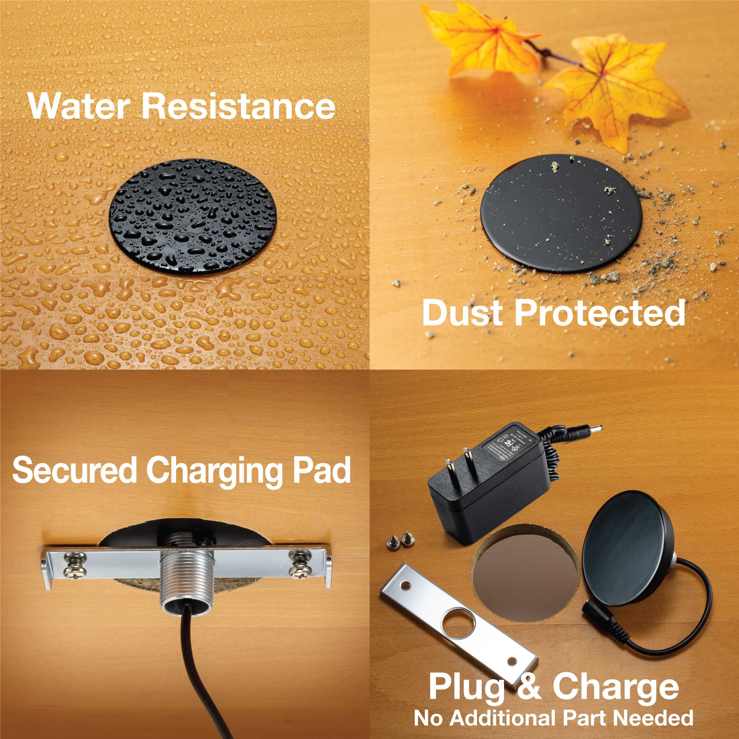 NTW WPC Certified Fast Wireless Charging Pad for Furniture - Qi-Compatible for iPhone, Samsung Galaxy, Nexus & More - Includes 4 Charging Pads + Hole Saw Kit - Perfect for Kitchen Countertops, Office Desks & Bedside Tables