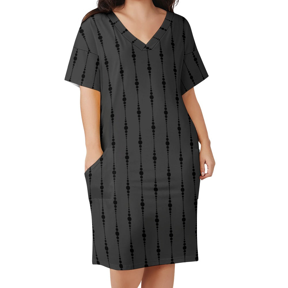 Stylish Gray and Black Loose Fit Pocket Dress for Women - Comfortable Casual Wear for Everyday, Work, and Travel