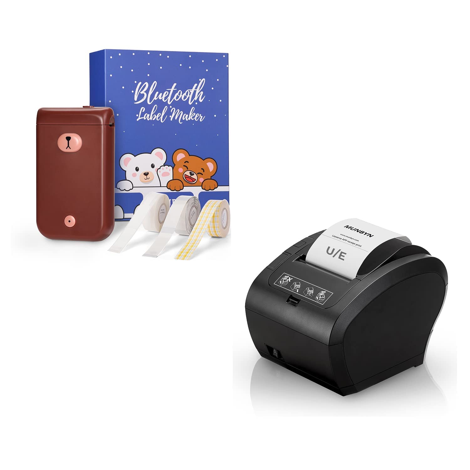 MUNBYN Bluetooth Label Maker with 3 Rolls of Label Tapes - 80mm Thermal Receipt Printer P047 for Shipping, Packaging & Retail Labeling