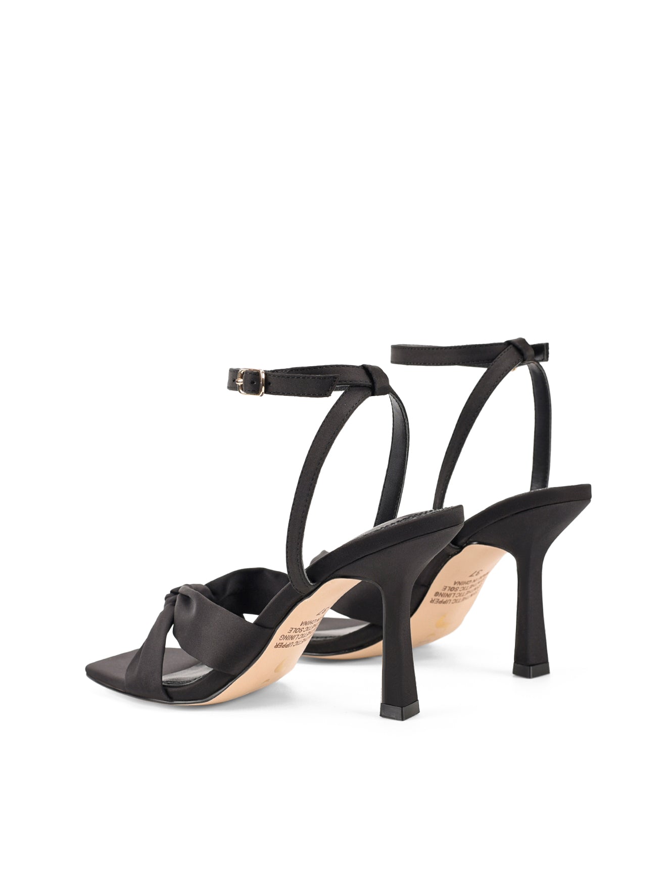Black Satin Spring Knot Sandals - Women's Comfortable Dressy Flat Shoes for Weddings, Beach & Summer Outfits