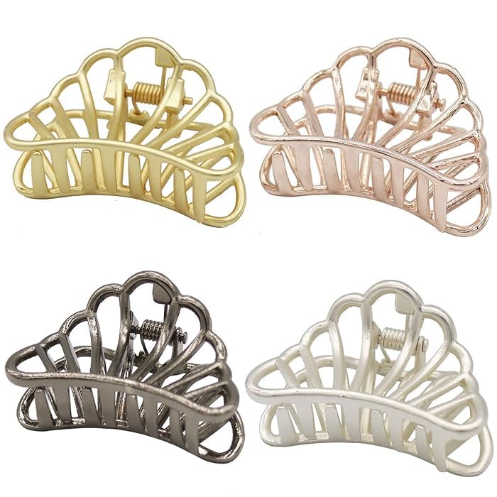VIXPEXA CREATION 4 Pack Gold Metal Hair Claw Clips for Women & Girls - Strong Hold Banana Clips, Jaw Clamps & Barrettes for Thick Hair - Perfect for Updos, Ponytails & Everyday Styling