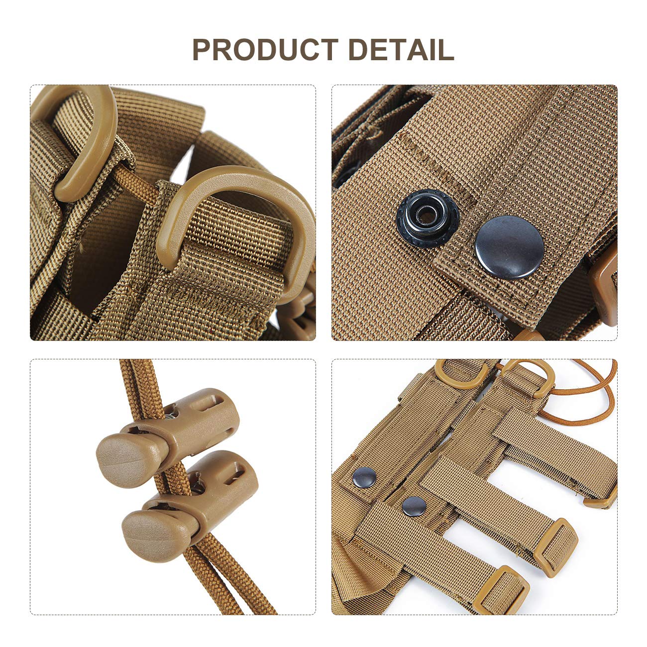 WICHEMI MOLLE Water Bottle Pouch - Tactical Hydration Holder with Adjustable Straps for 17-84 Oz Bottles (Brown) - Perfect for Hiking, Camping & Outdoor Adventures