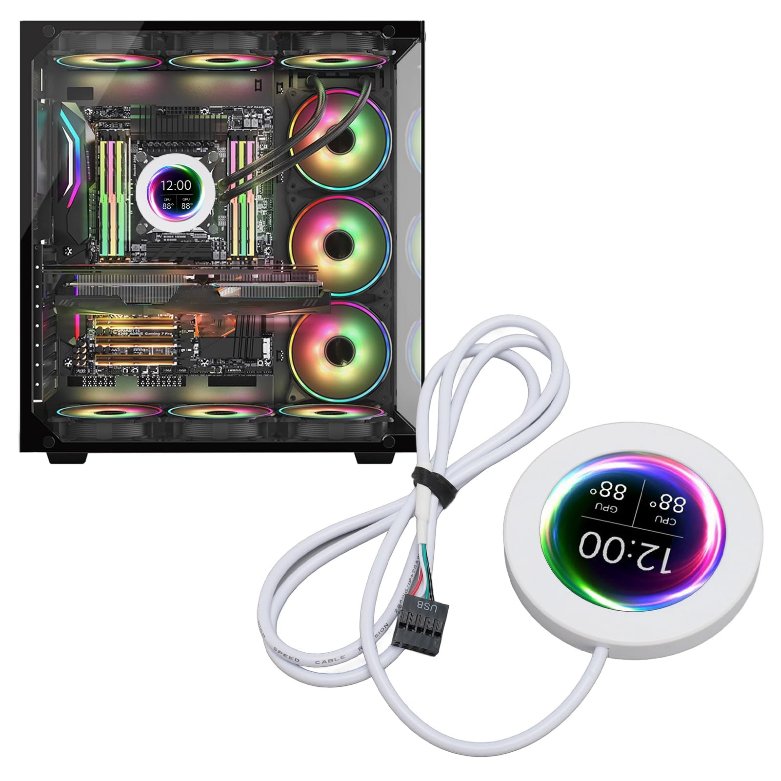 Annadue 2.1 AIO Computer Temperature Monitor with LCD Display - CPU Cooler Upgrade Kit for PC Water Cooling Systems - AIDA64 Compatible Sensor Panel (White) - Perfect for Gaming PCs, Workstations & Custom Builds