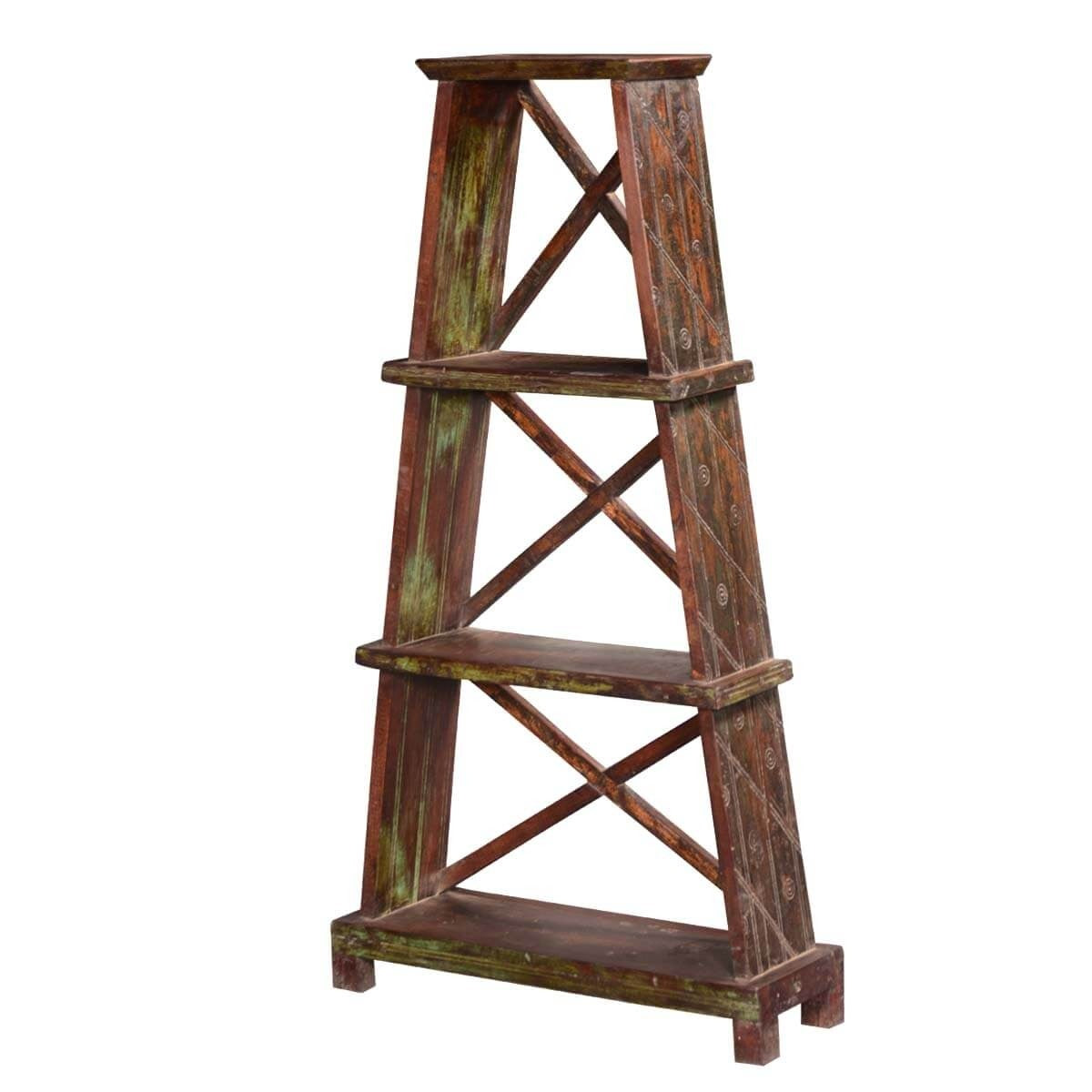 Rustic Reclaimed Wood Bookcase with 3 Open Shelves - Eiffel Tower Style for Living Room, Office, or Bedroom Storage & Decor